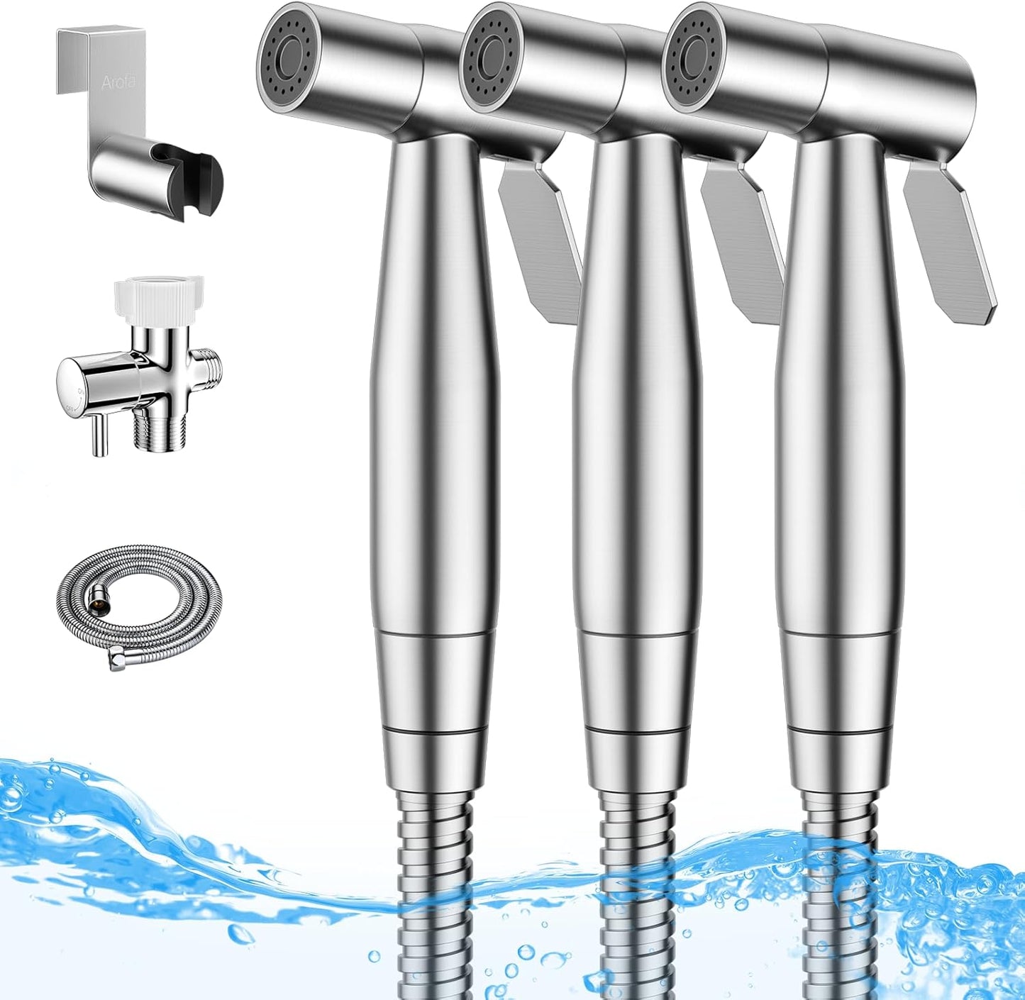 Arofa Handheld Toilet Bidet Sprayer for Toilet-Adjustable Water Pressure Control with Bidet Hose for Feminine Wash, Stainless Steel Brushed Nickel Bidet Faucet Cloth Diaper for Baby Wash