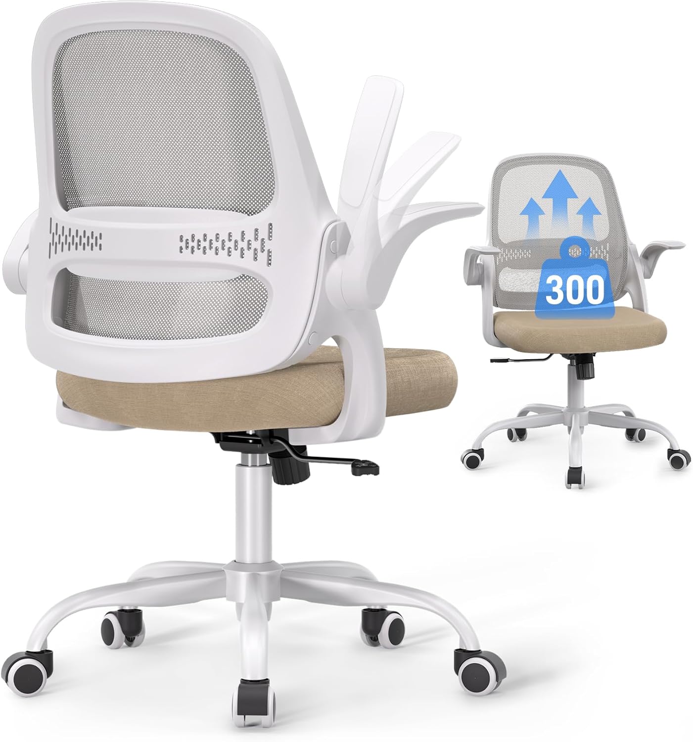 Ergonomic Mesh Office Chair for Home Office, Flip-Up Arms, Breathable Mesh Back & Thick Seat Cushion, Swivel Rolling Computer Desk Chair, BIFMA Certified, Supports 300 lbs (Black Frame/Black Seat)