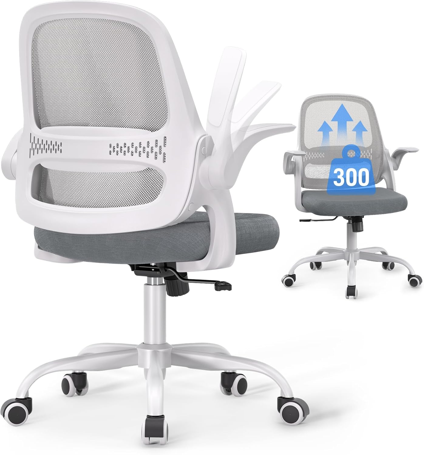Ergonomic Mesh Office Chair for Home Office, Flip-Up Arms, Breathable Mesh Back & Thick Seat Cushion, Swivel Rolling Computer Desk Chair, BIFMA Certified, Supports 300 lbs (Black Frame/Black Seat)