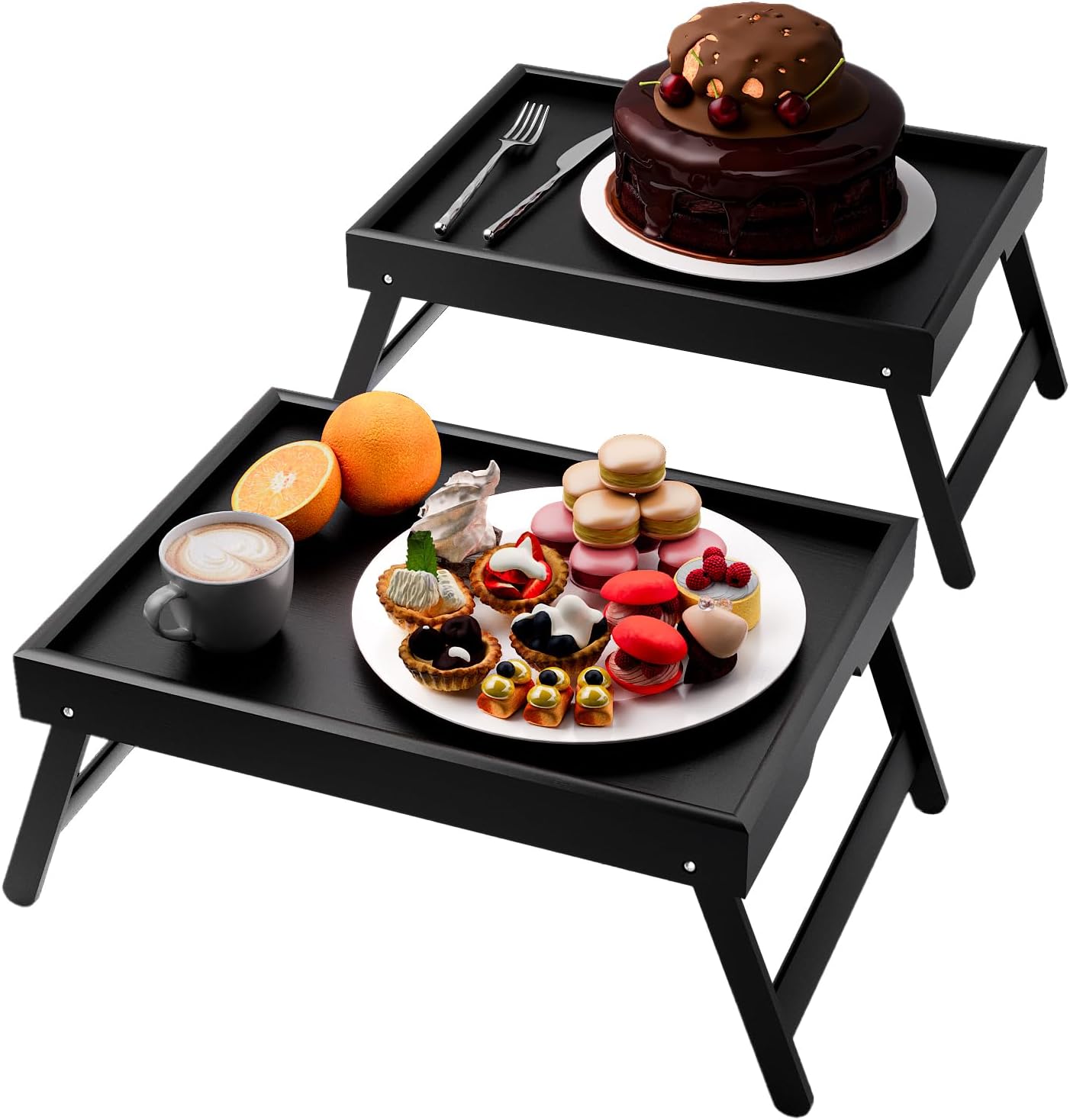 Fibogollo 2 Pack Bamboo Bed Tray Table with Folding Legs,Breakfast Trays,Serving Tray for Food and Snack,Laptop Trays for Working(Natural)
