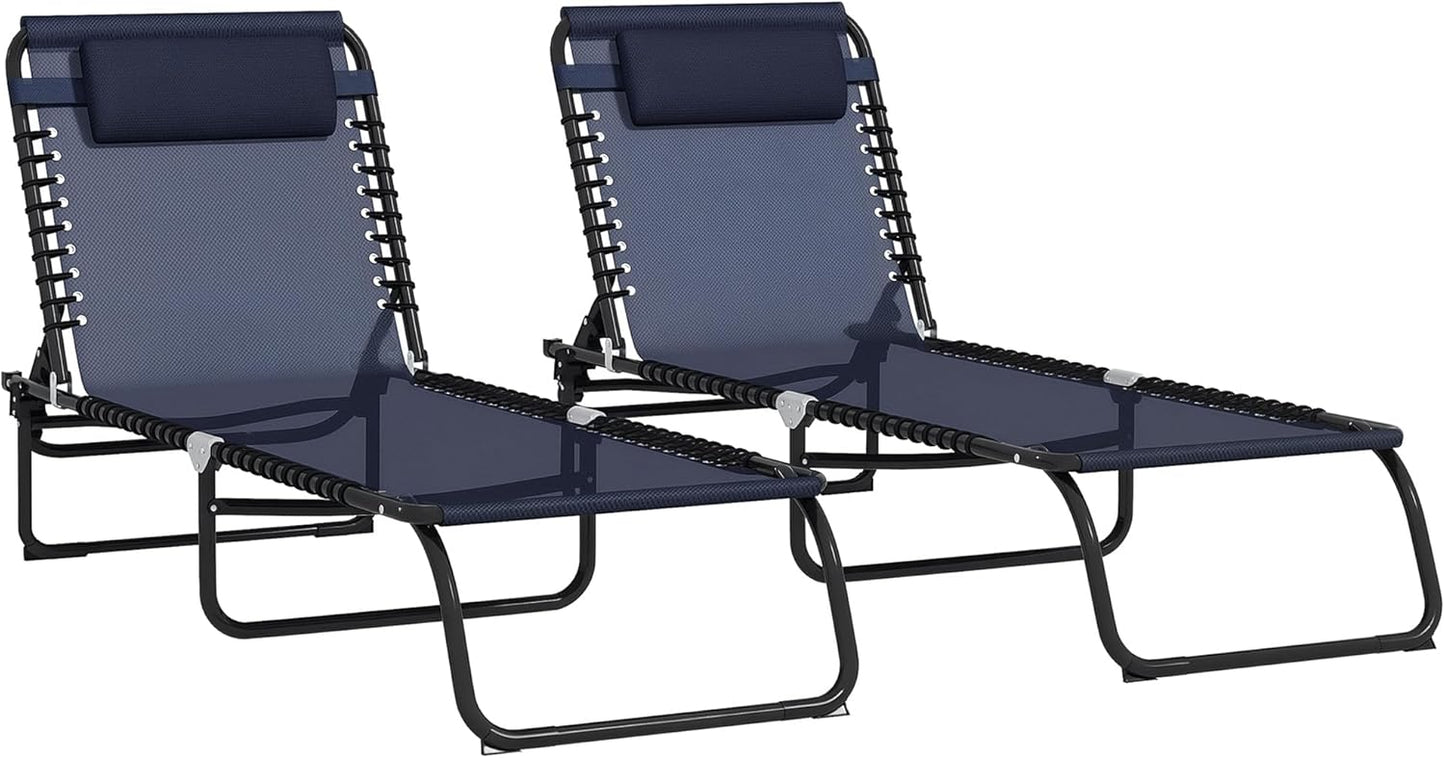 Outsunny Folding Chaise Lounge Chair, Patio Sun Tanning Chair, Outdoor Chaise Lounger with 4-Position Reclining Back, Breathable Mesh Seat for Beach, Poolside, Yard, Rainbow Striped