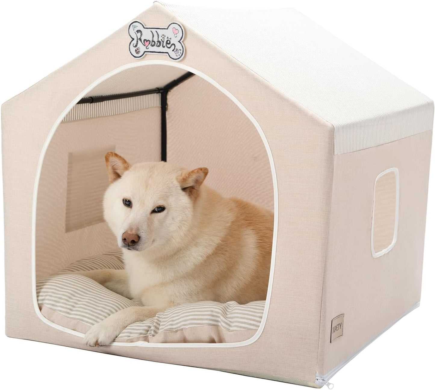 Jiupety Indoor Dog House with Frame, Cute Dog Tent Bed with Cover Cave, Breathable, Washable, and Foldable House, Suitable for 10-20 Lb Puppy and Cats, Medium (17"×17"×17"), Pink