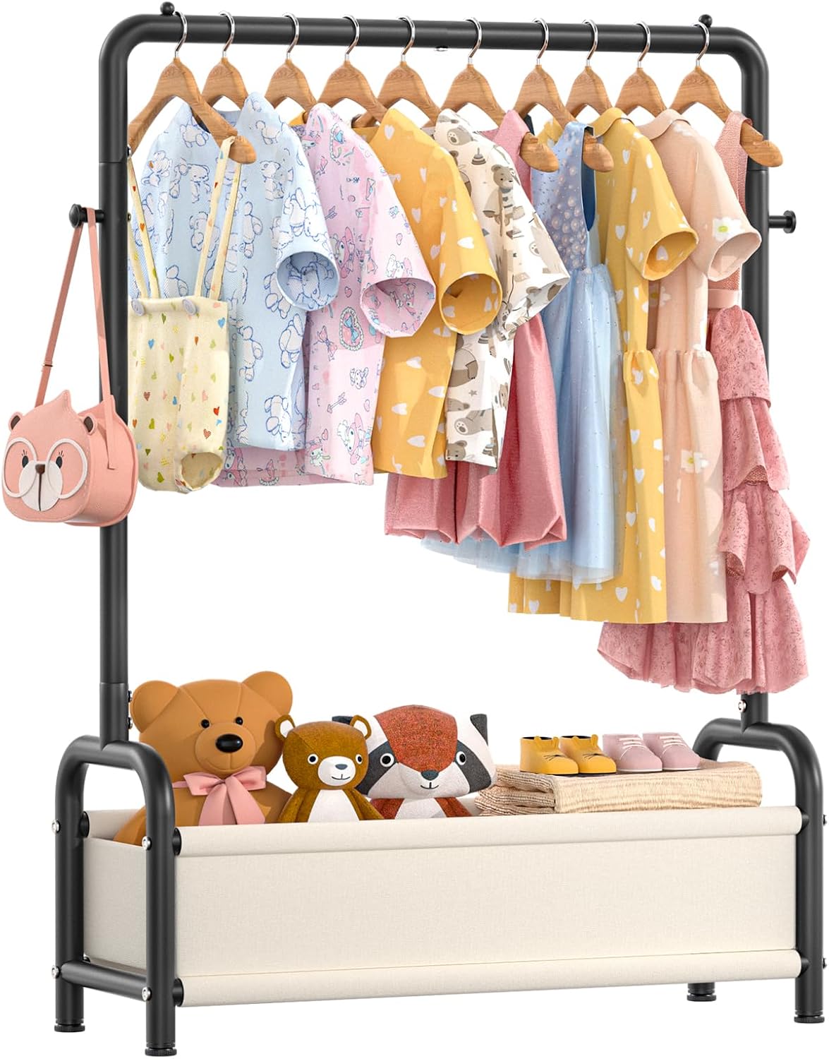 Kids Clothing Rack with Storage Shelf, Kids Dress Up Storage for Coats, Small Baby Garment Rack for Hanging Clothes, Toddler Wardrobe Closet Organizer (Classic, Pink)