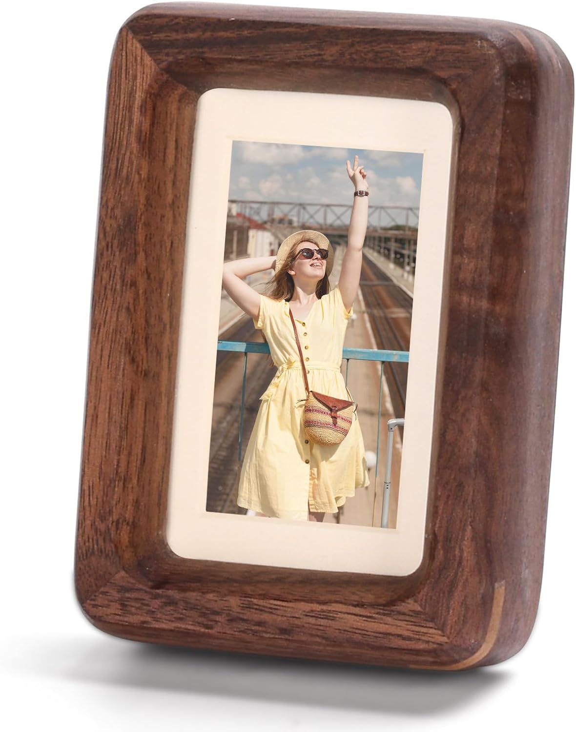 Solid Walnut Picture Frame for Instax Wide & Square Photos, Small Solid Wood Photo Frame with Joinery Corners, Tabletop Display (Walnut, For 4.2x3.5/4.3x3.4 Photo)