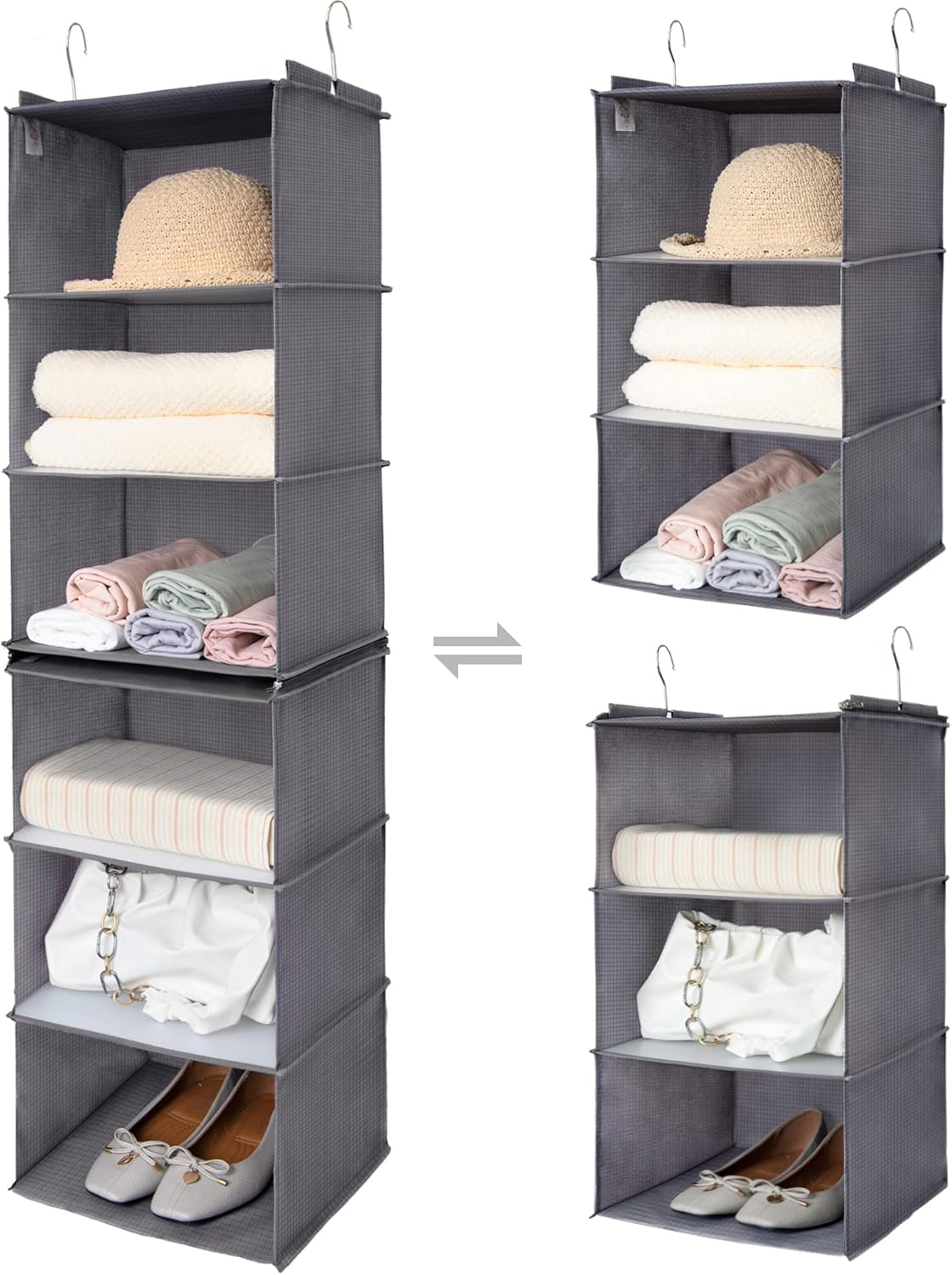 GRANNY SAYS 3-Shelf Hanging Closet Organizer and Storage, Collapsible Hanging Closet Shelves, Hanging Organizer for Closet & RV, Gray, 29 ½" H X 12" W X 12" D, 1-Pack