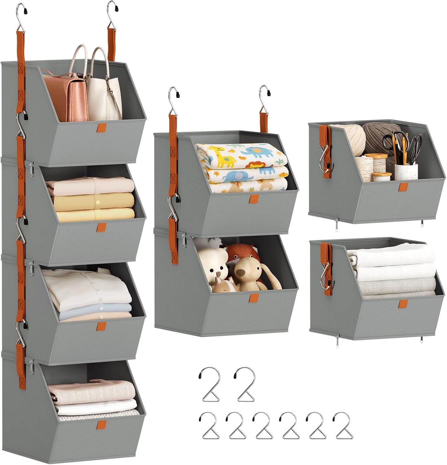 Hanging Closet Organizer 4 Tier - Clothes Hanging Shelves, Space-Saving Closet System, Fabric Storage Bins Bedroom Organization, Collapsible Baskets for Home, Dorm, Rv, Beige
