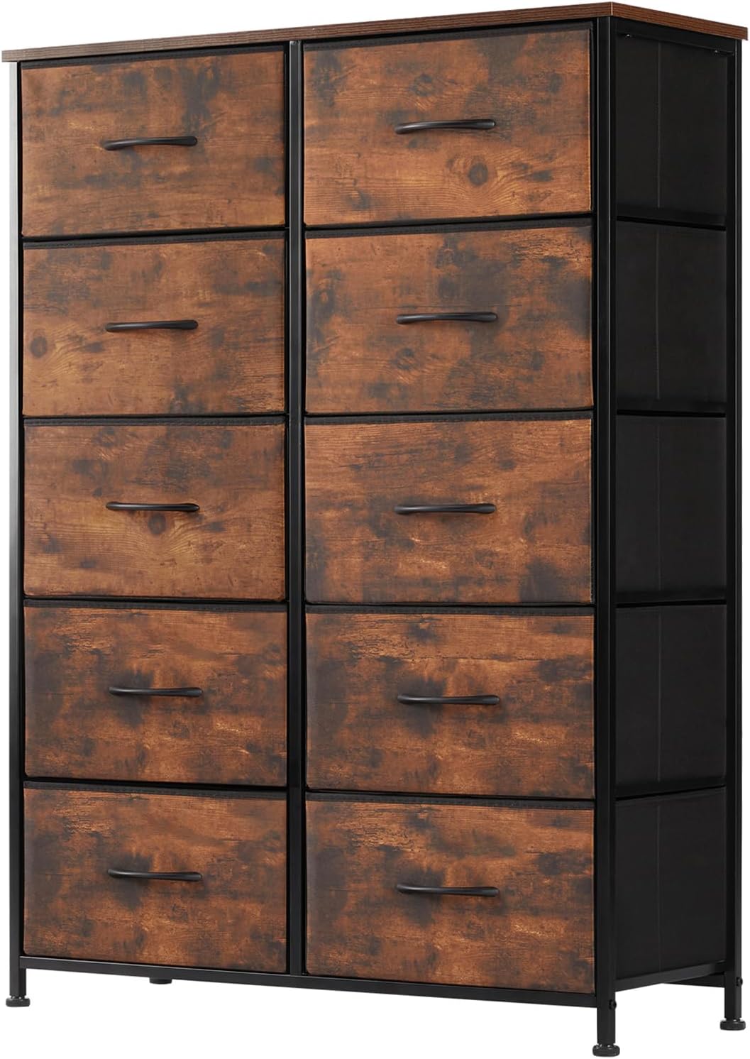 DUMOS Dresser for Bedroom, Storage Organizer with 9 Drawers, Chest of Drawers with Fabric Bins, Sturdy Metal Frame, Wood Tabletop for Guest Room, Closet, Entryway, White