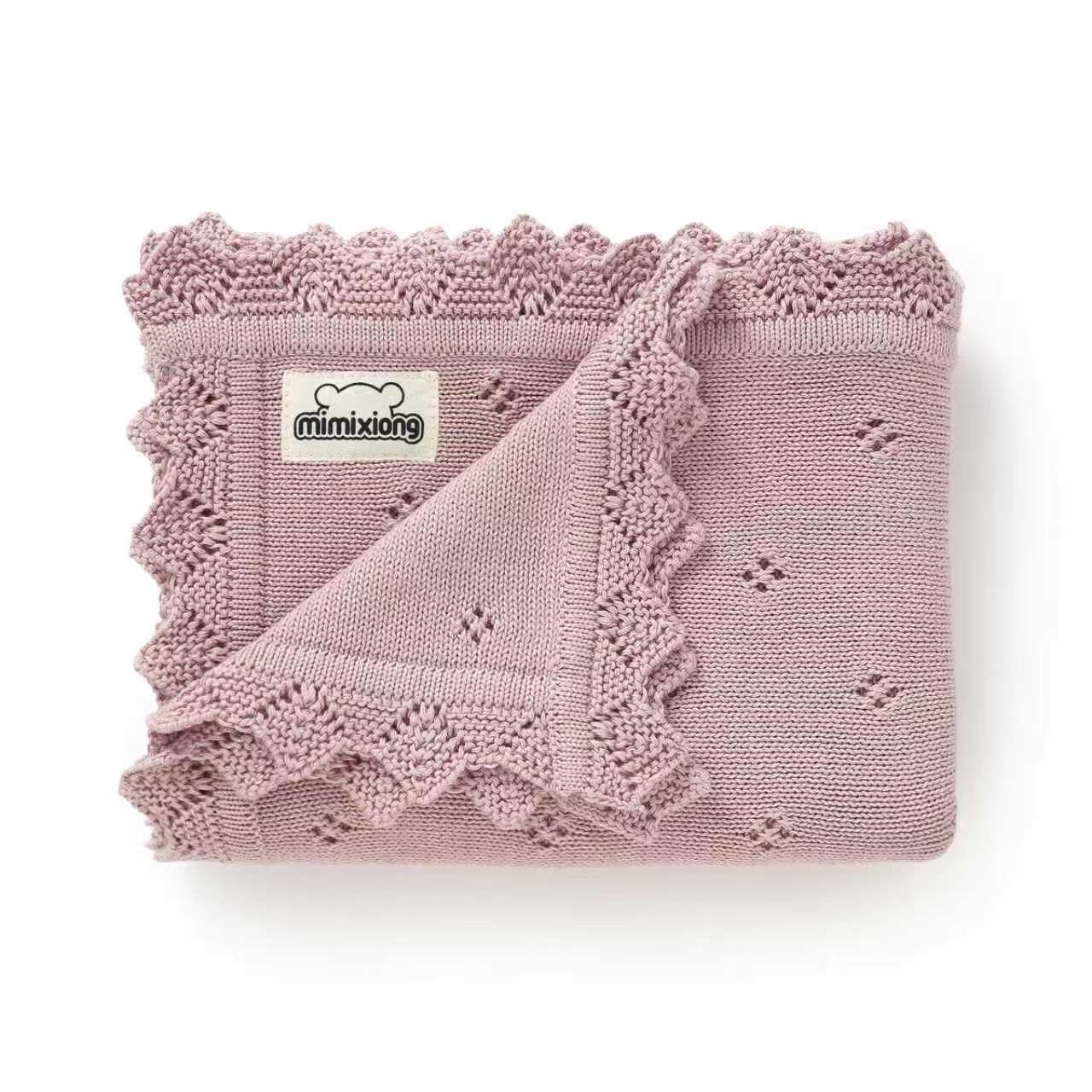 mimixiong Cotton Baby Blanket Knitted Crochet Receiving Crib Nursery Swaddling Blankets for Newborn Baby Boy Girl 30x40 Inch (Oatmeal)