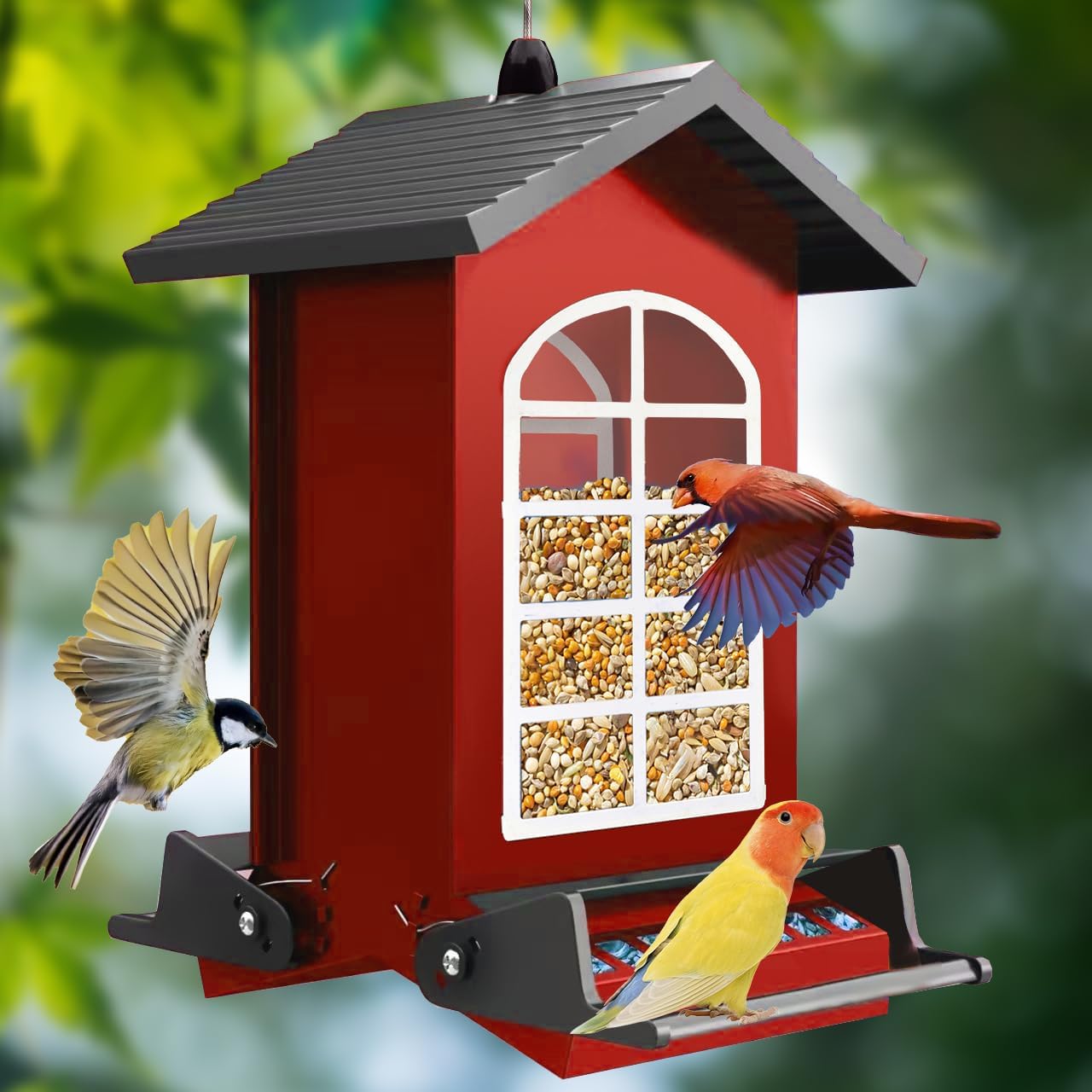 Bird Feeder Squirrel Proof Metal Hanging for Outdoor Wild Bird Seed, 5LBS with Bilateral Weight-Activated Perches, Heavy Duty Bird Feeders for Outside Wild Bird - Blue