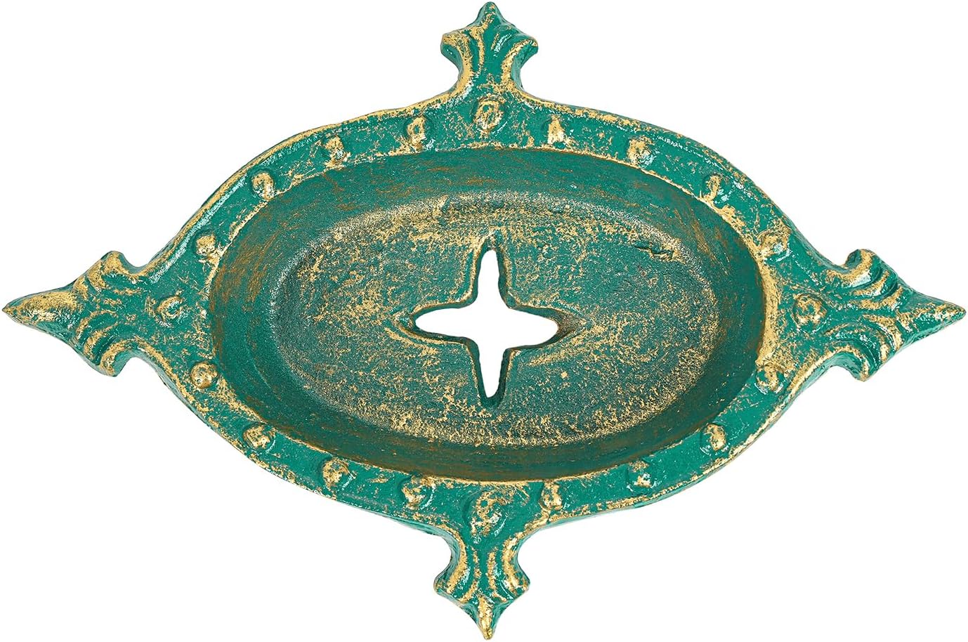 Sungmor Heavy Duty Cast Iron Hand Soap Holder - Lovely Bird Shaped & Antique Green Finish - Decorative Tabletop Soap Dish Tray for Kitchen Bathroom Sink - Practical Bath Soap Box Container