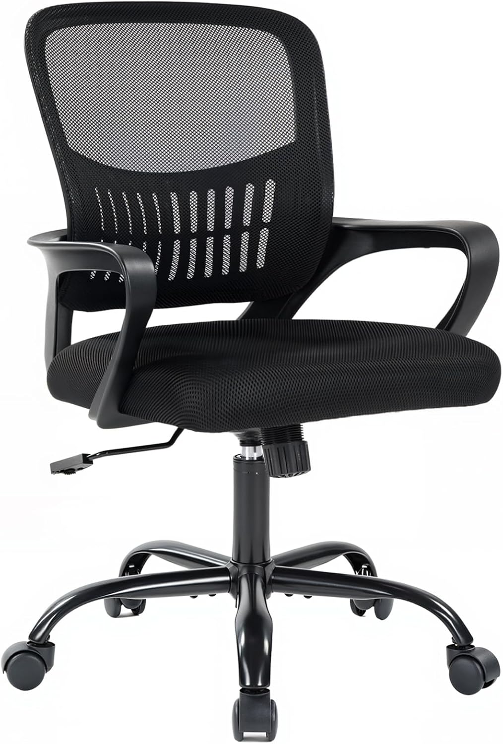 DUMOS Home Office Computer Chair - Ergonomic Mid Back Desk with Lumbar Support and Rocking Mode, Height Adjustable with Flip-up Armrest, for Conference Meeting Room, 360° Swivel, Adults, Pink