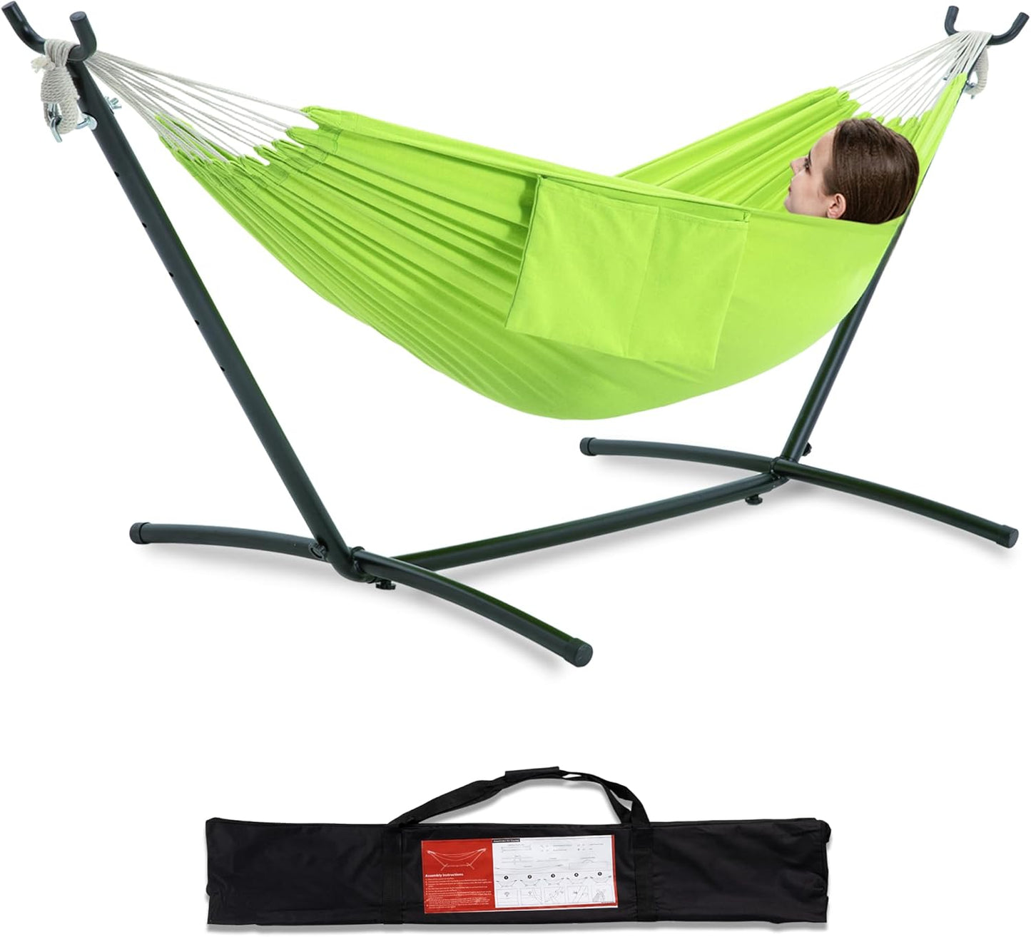 PNAEUT Double Hammocks with Stand for Outside, Portable Space Saving Heavy-Duty Steel Frame for Indoor Outdoor Patio Yard, Easy Assembly, 2 Person 450 lbs Capacity (Coffee)