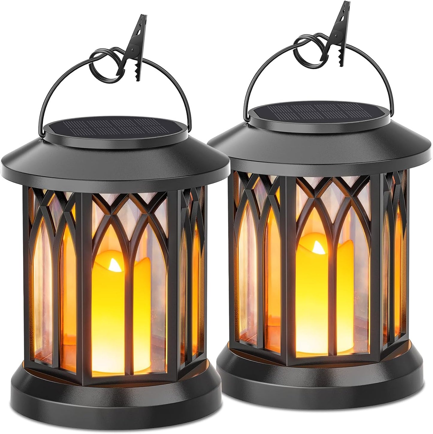 KOOPER 4 Pack Solar Lanterns Outdoor Waterproof, Upgraded Flickering Flame Solar Lantern Lights, Auto On/Off Lanterns Decorative Outdoor, Outdoor Hanging Lantern for Yard Garden Table Decor (Bronze )