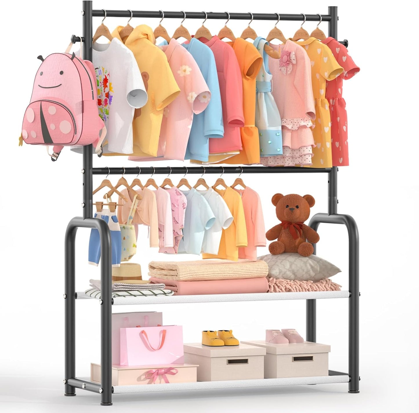 Kids Clothing Rack with 2-Layer Storage Shelf and 2 Adjustable Hanging Rods, Dress Up Rack for Hanging Clothes,Dress up Storage for Baby Toddle Kids(Classic, White)