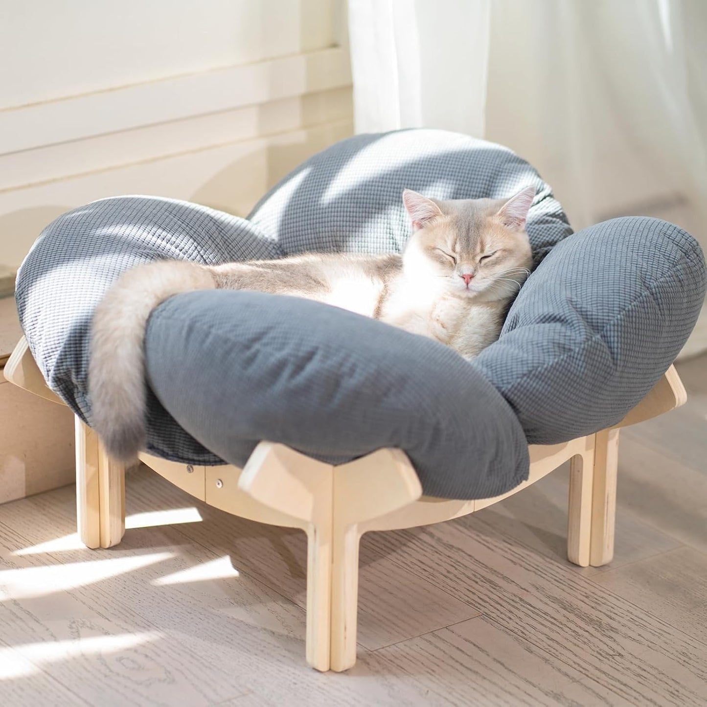 CHEERHOME PETS Elevated Cat Bed Wooden with Cushion Fluffy Pet Couch Sofa for Indoor Cats Raised Kitty Lounge Chair Suitable for Puppy, Cat Furniture(Green)
