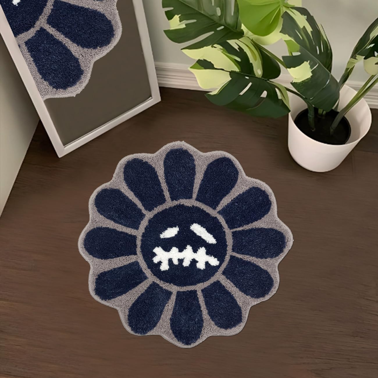 Trippy Happy Face Rug Cool Rugs Tufted Quick Dry Bath Mats for Bathroom Non Slip Bath Mat Water Absorbent 2FT Black Bathroom Rugs Halloween Gothic Ghost Skull Horror Decor Carpet