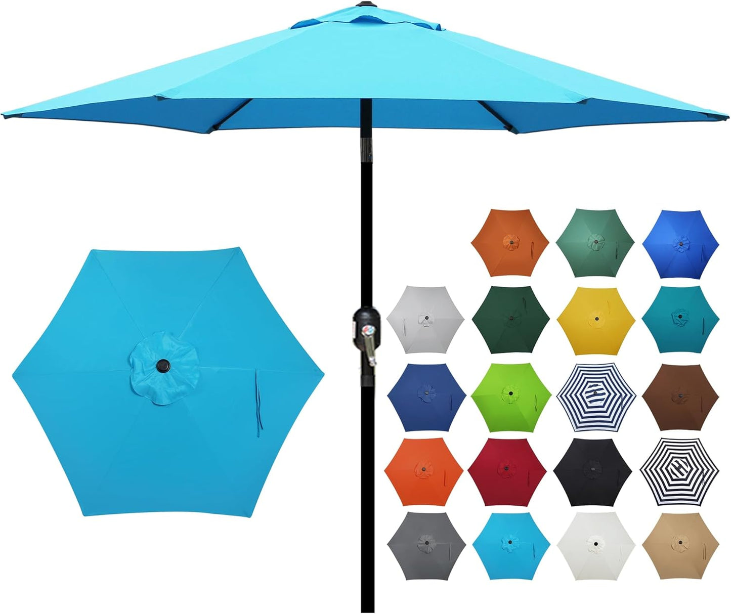 Blissun 7.5 ft Patio Umbrella, Yard Umbrella, Outdoor Market Umbrella with Push Button Tilt Crank (Blue&White)