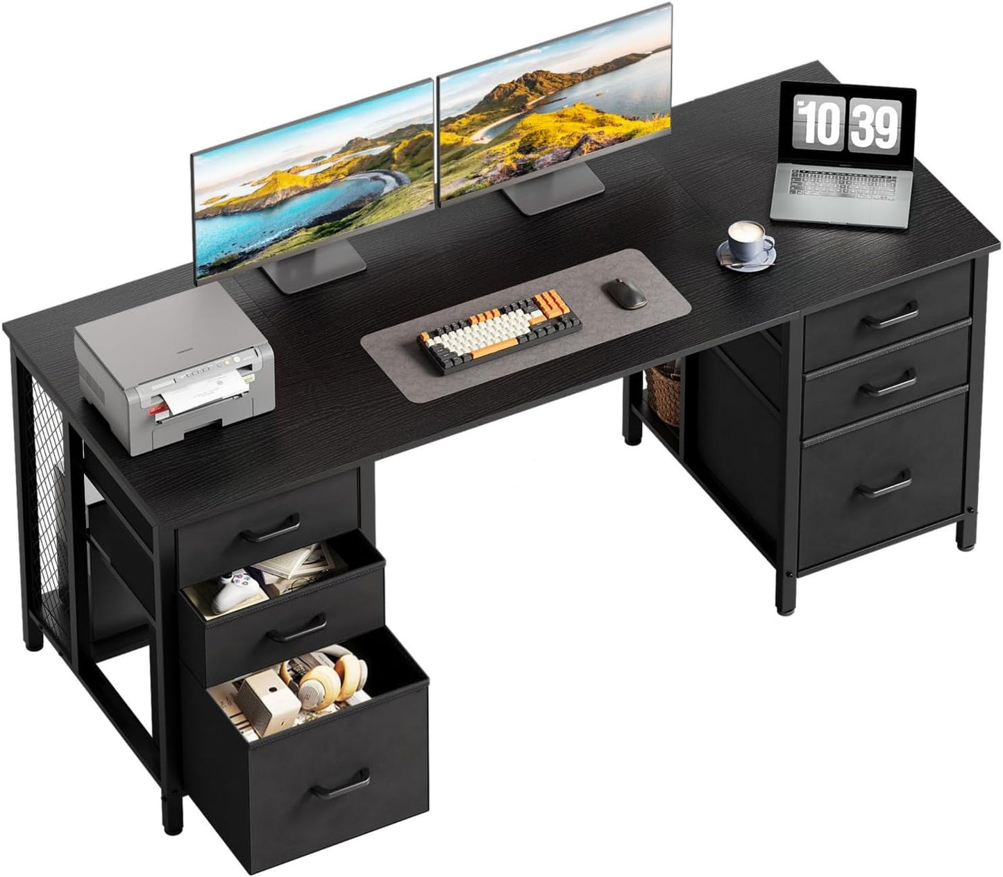 ODK 48 Inch White Computer Desk with 8 Fabric Drawers, Modern Office Desk with Large Storage for Home Office, Study, Gaming, White