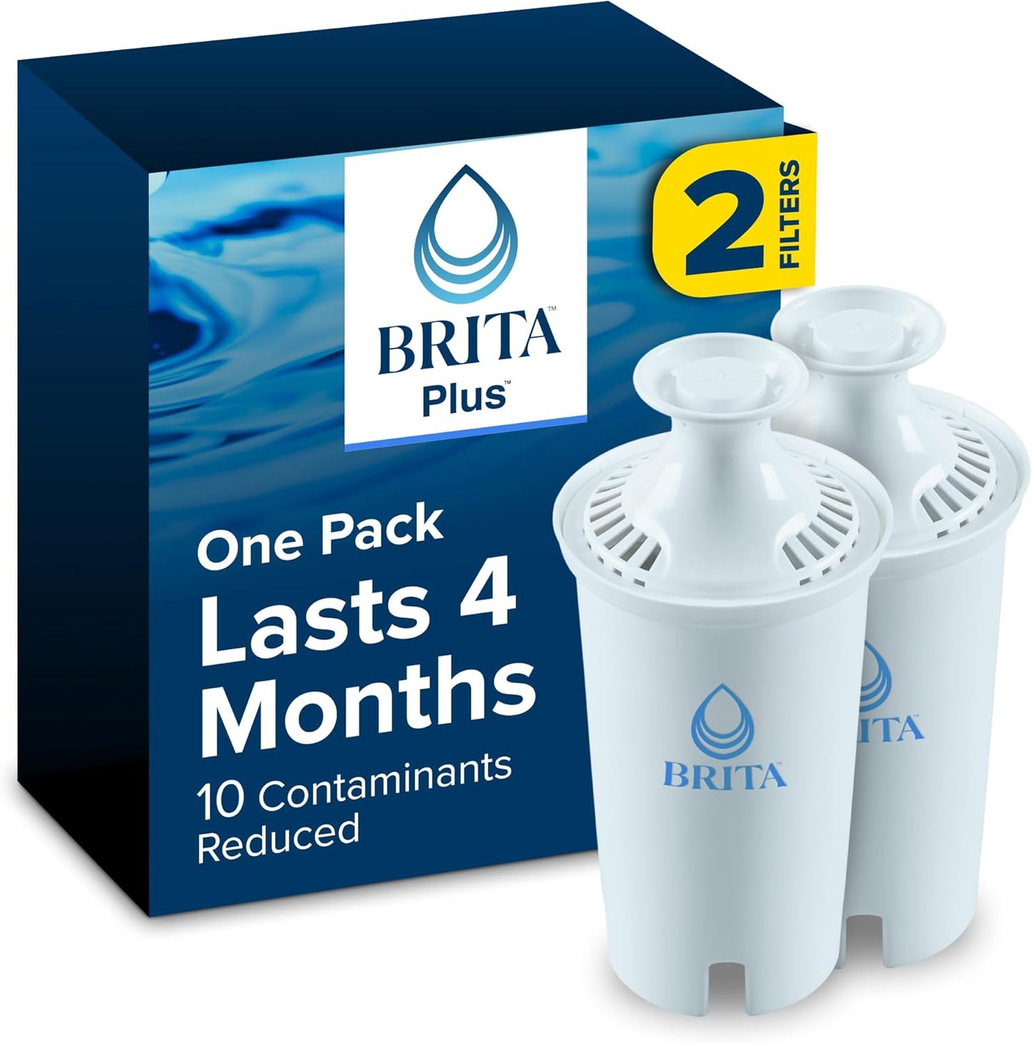 Brita Plus Water Filter, BPA-Free, High-Density Replacement Filter for Pitchers and Dispensers, Reduces 2x Contaminants*, Lasts Two Months or 40 Gallons, Includes 6 Filters