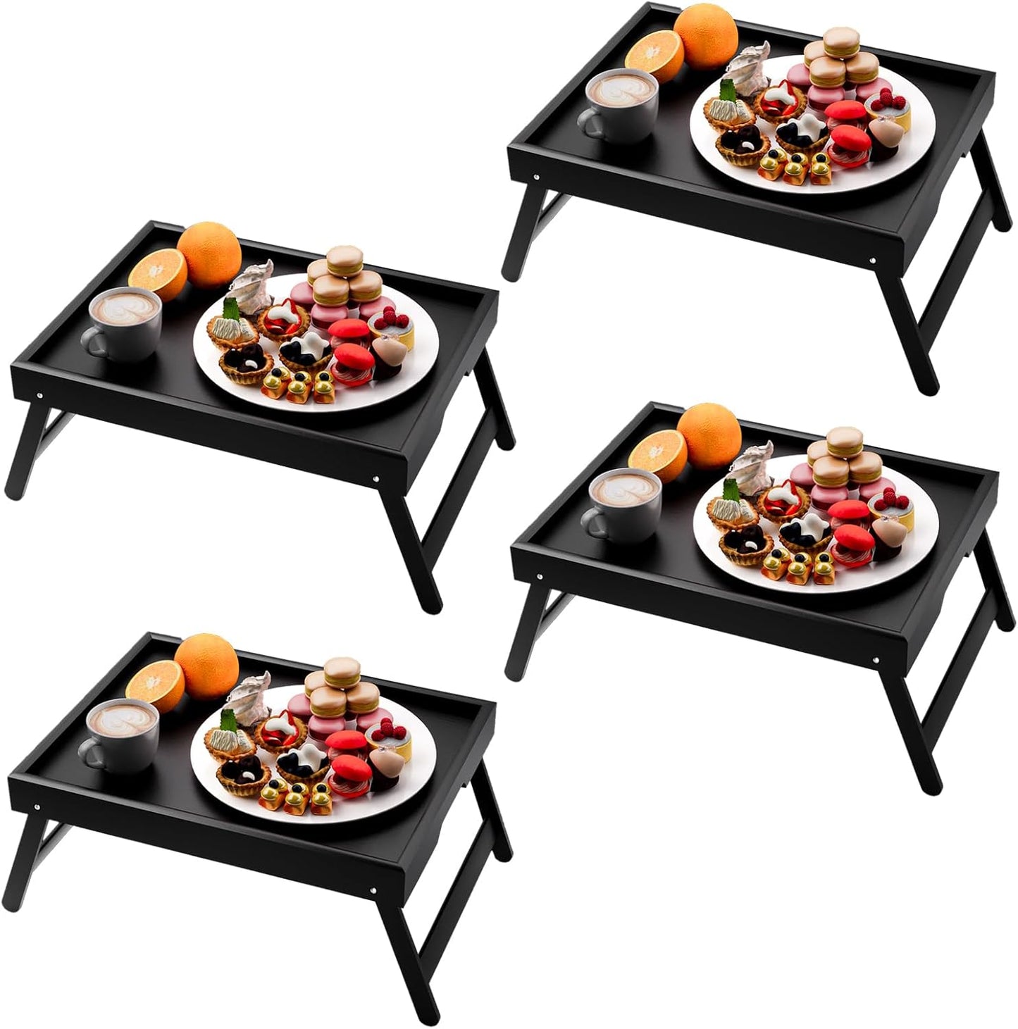 Fibogollo 2 Pack Bamboo Bed Tray Table with Folding Legs,Breakfast Trays,Serving Tray for Food and Snack,Laptop Trays for Working(Natural)