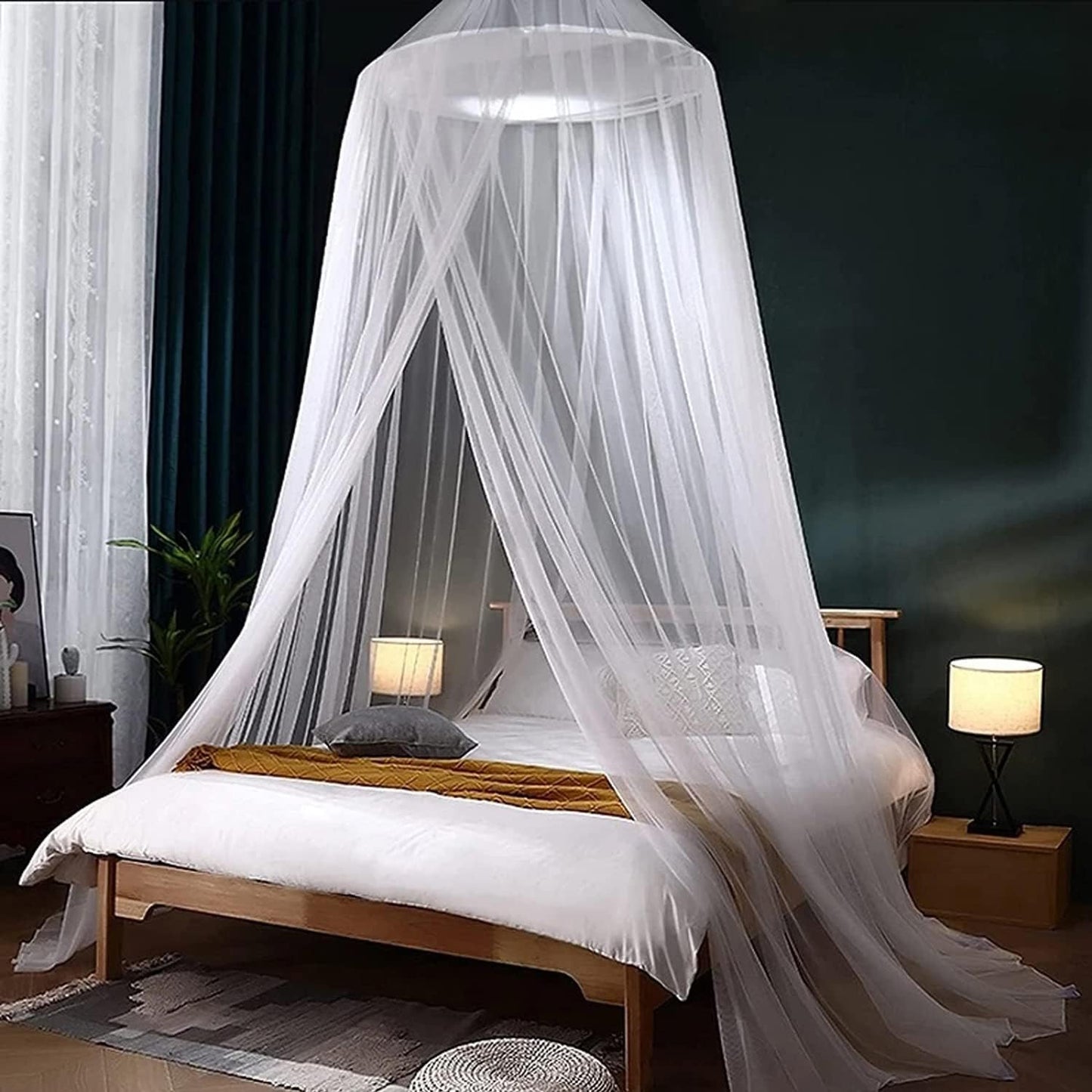Comtelek Bed Canopy with Lights,Mosquito Net Bed Canopy for Girls Canopy Bed Curtains Full Queen Size from Ceiling,Dome Mosquito Netting Bed Tent Twin Girls Princess Canopy King Bed Decor