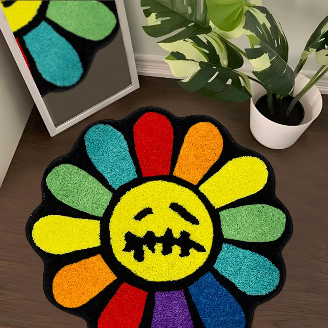 Trippy Happy Face Rug Cool Rugs Tufted Quick Dry Bath Mats for Bathroom Non Slip Bath Mat Water Absorbent 2FT Black Bathroom Rugs Halloween Gothic Ghost Skull Horror Decor Carpet