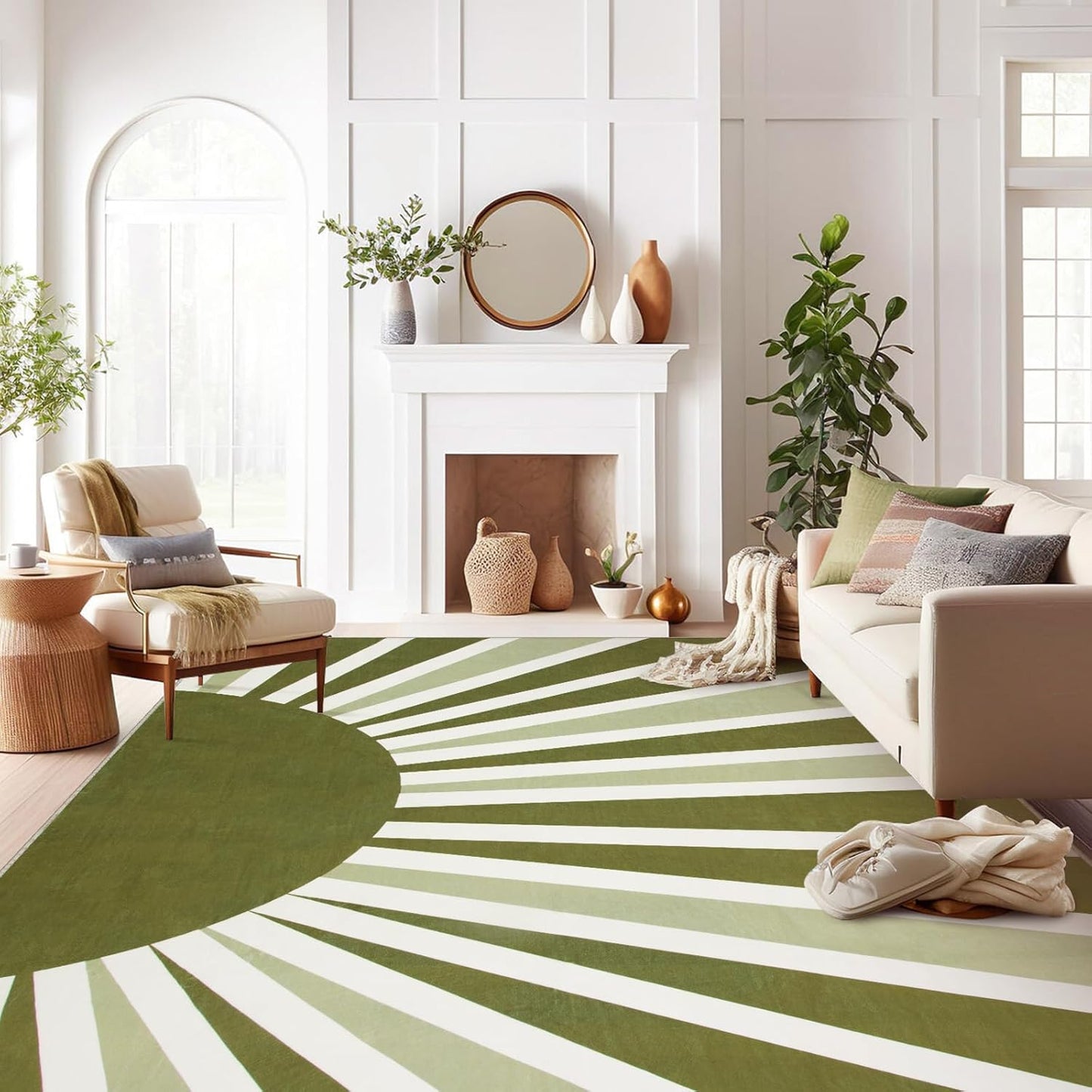 Lahome Boho Round Rugs - 4Ft Washable Non-Slip Small Round Area Rug Throw Soft Sofa Kids Nursery Room Rug Rainbow Sun Print Distressed Round Carpet for Bedroom Entryway Living Room Dining Room