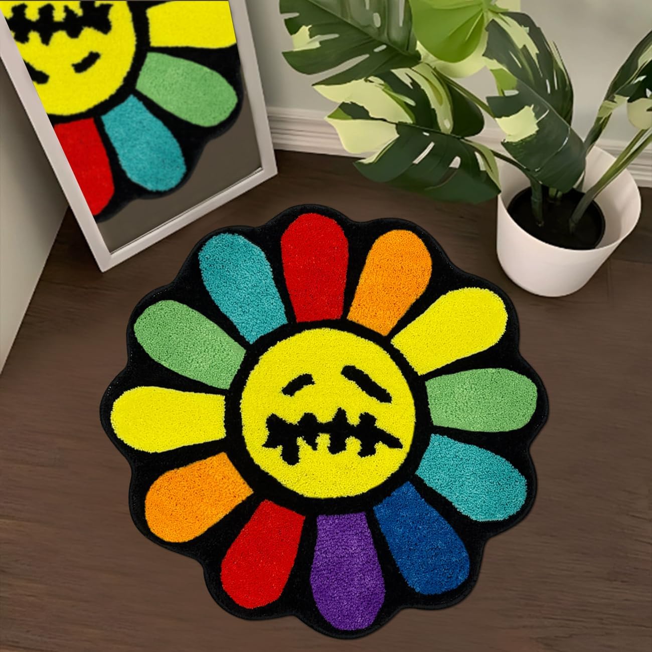 Trippy Happy Face Rug Cool Rugs Tufted Quick Dry Bath Mats for Bathroom Non Slip Bath Mat Water Absorbent 2FT Black Bathroom Rugs Halloween Gothic Ghost Skull Horror Decor Carpet