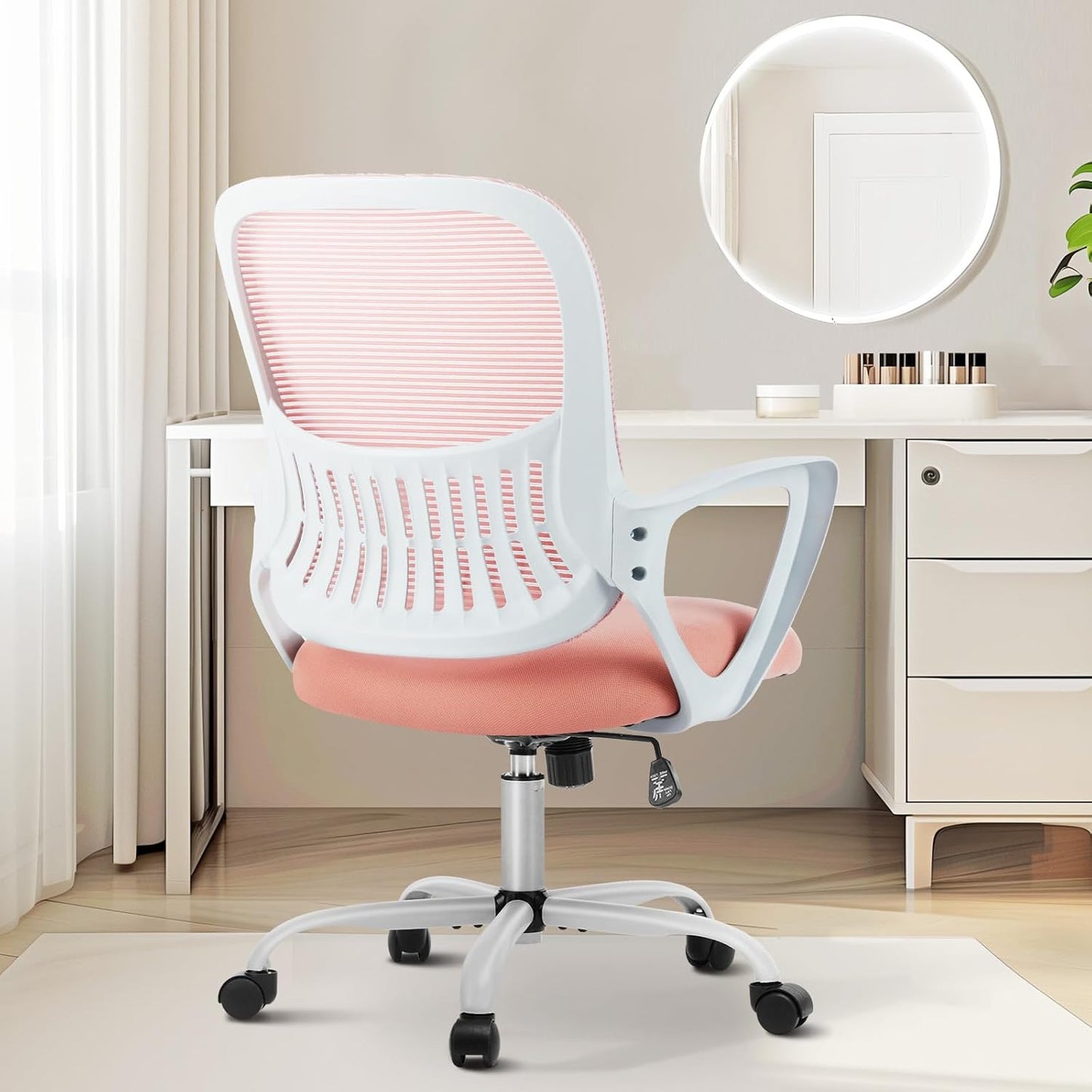 Sweetcrispy Ergonomic Mid-Back Mesh Home Office Desk Chair with Wheels, Lumbar Support, and Comfortable Armrests for Home, Bedroom, Study, Office