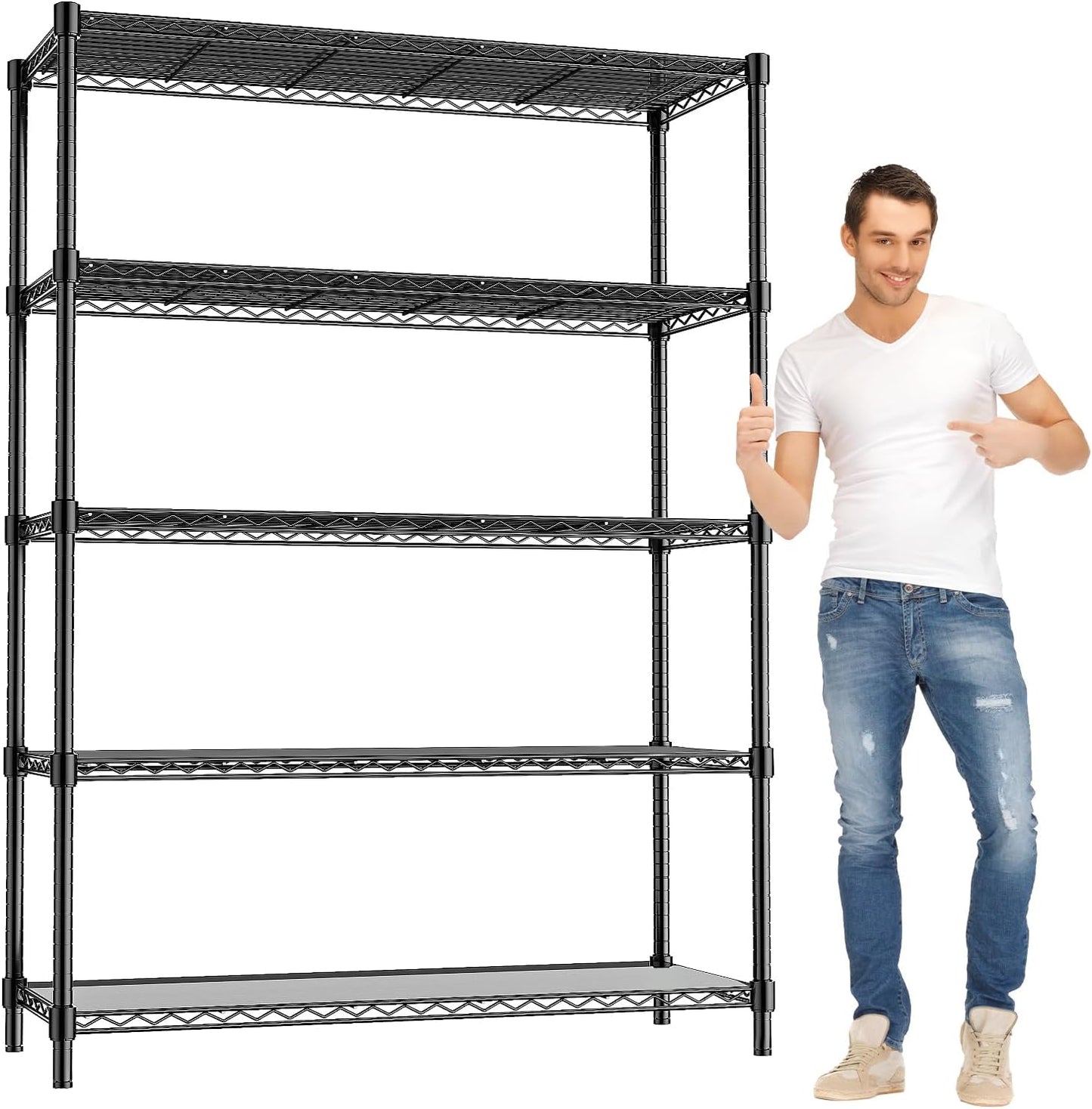 5-Tier Storage Shelves 72" H Wire Shelving, Adjustable Metal Shelving Pantry Shelves, 1325LBS Heavy Duty Rack with Shelf Liners for Garage Commercial Kitchen, 36" W x 14" D x 72" H, Black