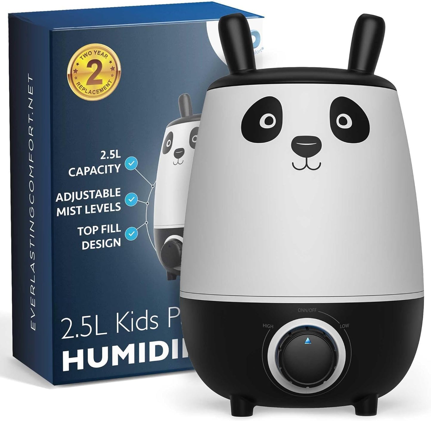 Everlasting Comfort 2.5L Top Fill Humidifier – Upgraded Easy to Clean 20HR Runtime Cool Mist Air Moisturizer for Bedroom, Home, Nursery & Large Room, Whisper-Quiet Soothing Hydration for Baby & Kids