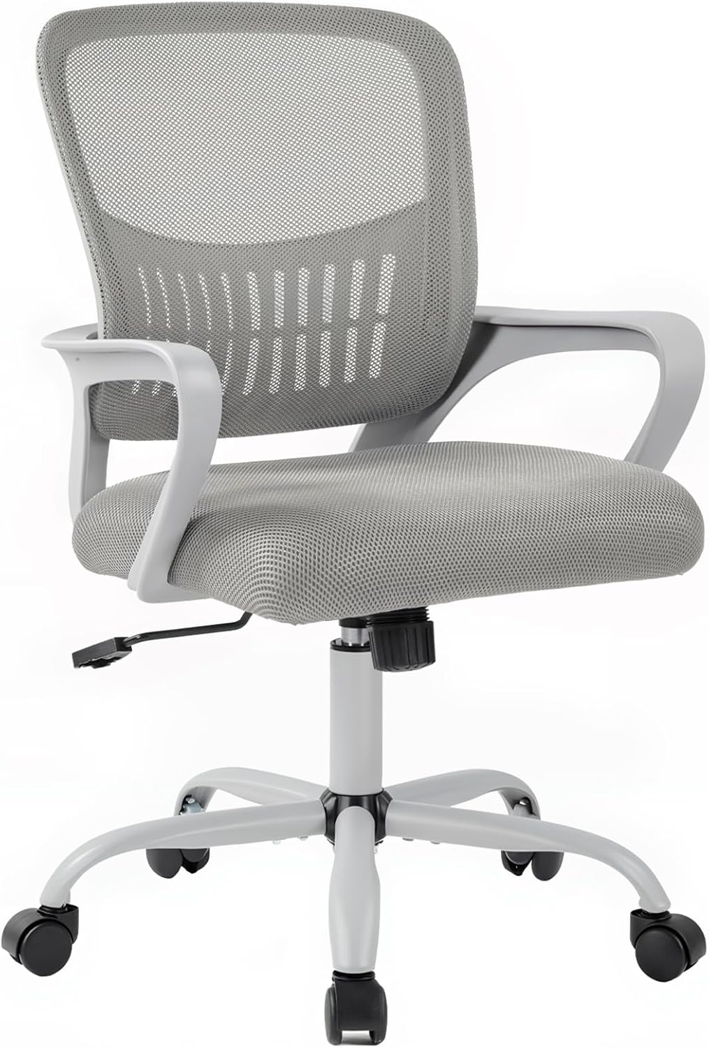 DUMOS Home Office Computer Chair - Ergonomic Mid Back Desk with Lumbar Support and Rocking Mode, Height Adjustable with Flip-up Armrest, for Conference Meeting Room, 360° Swivel, Adults, Pink