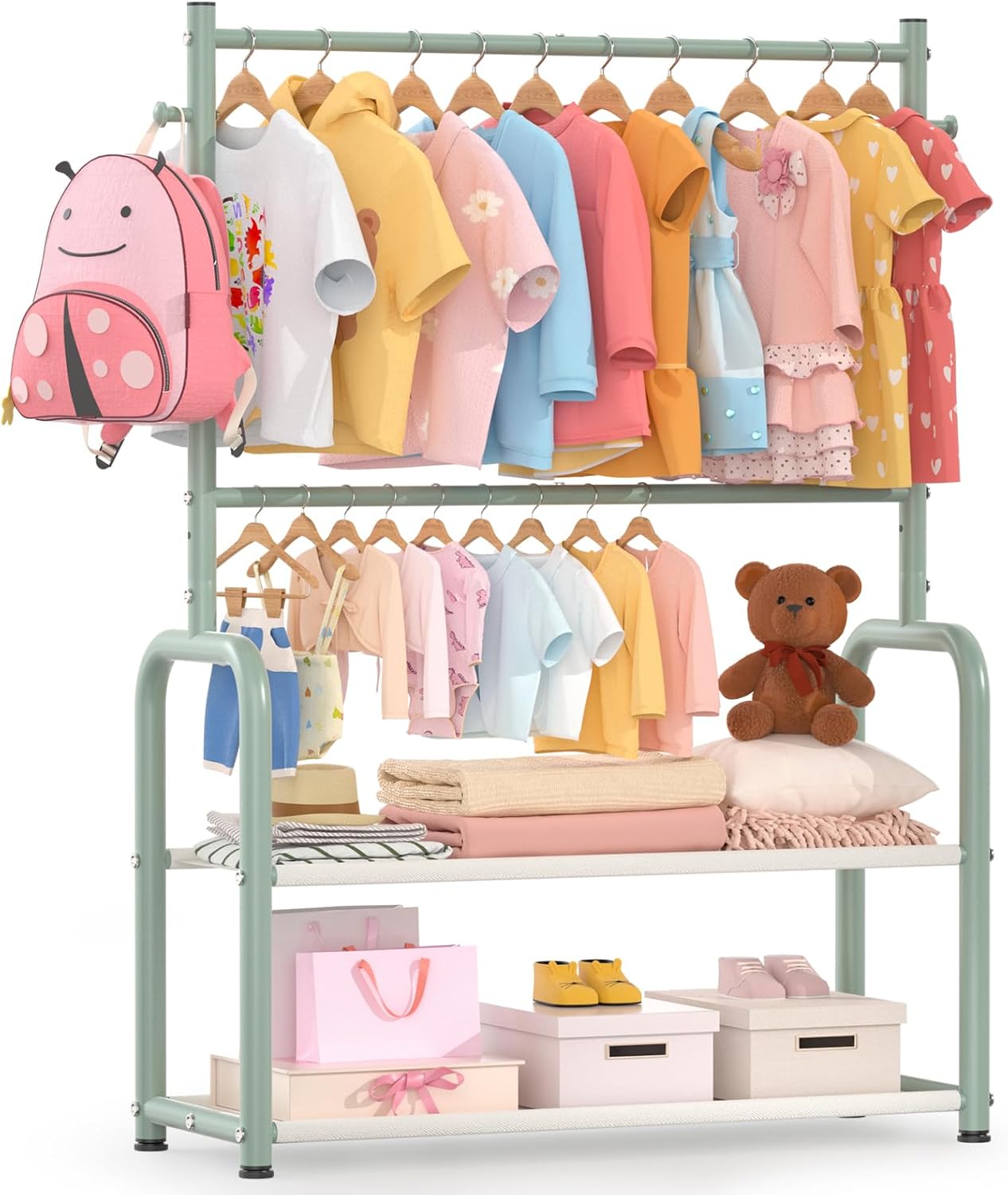 Kids Clothing Rack with 2-Layer Storage Shelf and 2 Adjustable Hanging Rods, Dress Up Rack for Hanging Clothes,Dress up Storage for Baby Toddle Kids(Classic, White)