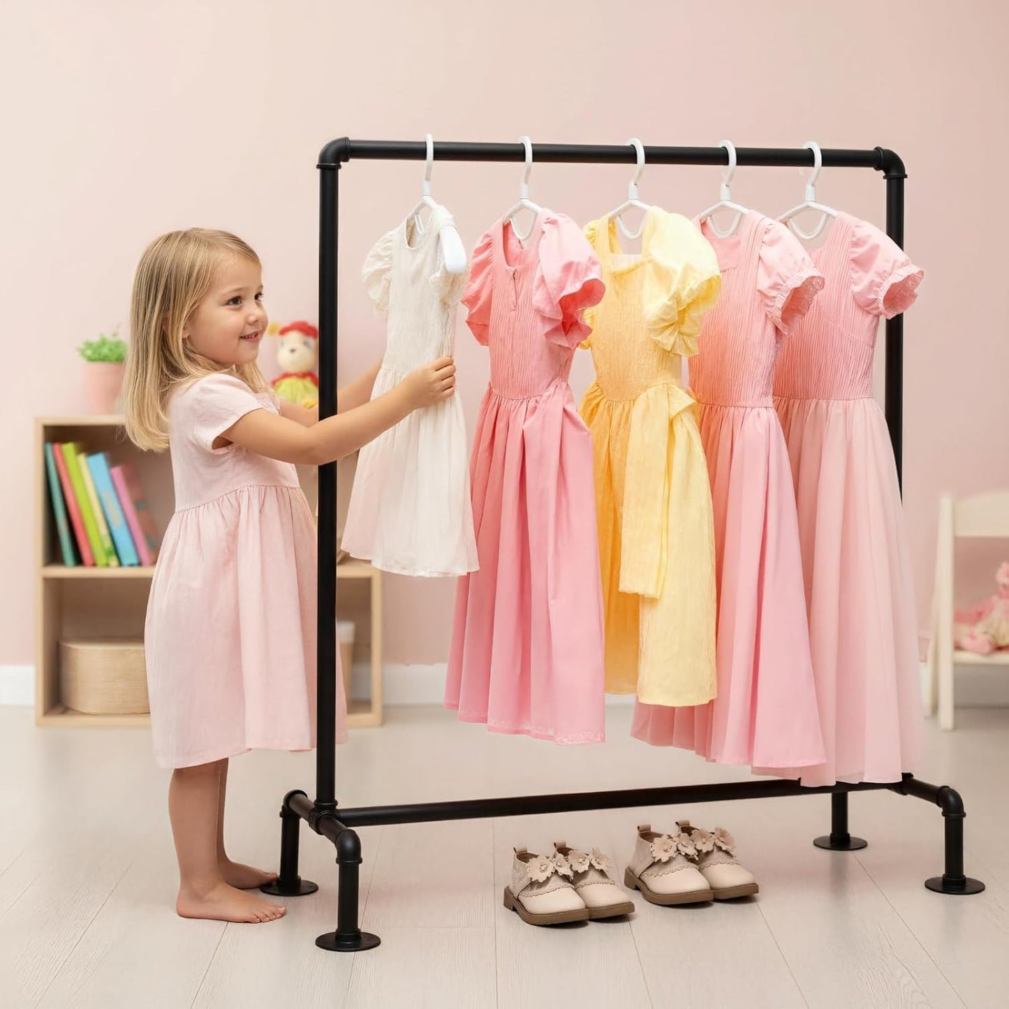 Kids Pipes Dress up Racks, Kids Clothing Racks, Child Garment Racks, Hanging Clothes Rod Storage Shelf Organizers Shelves Shelving, Gold Metal