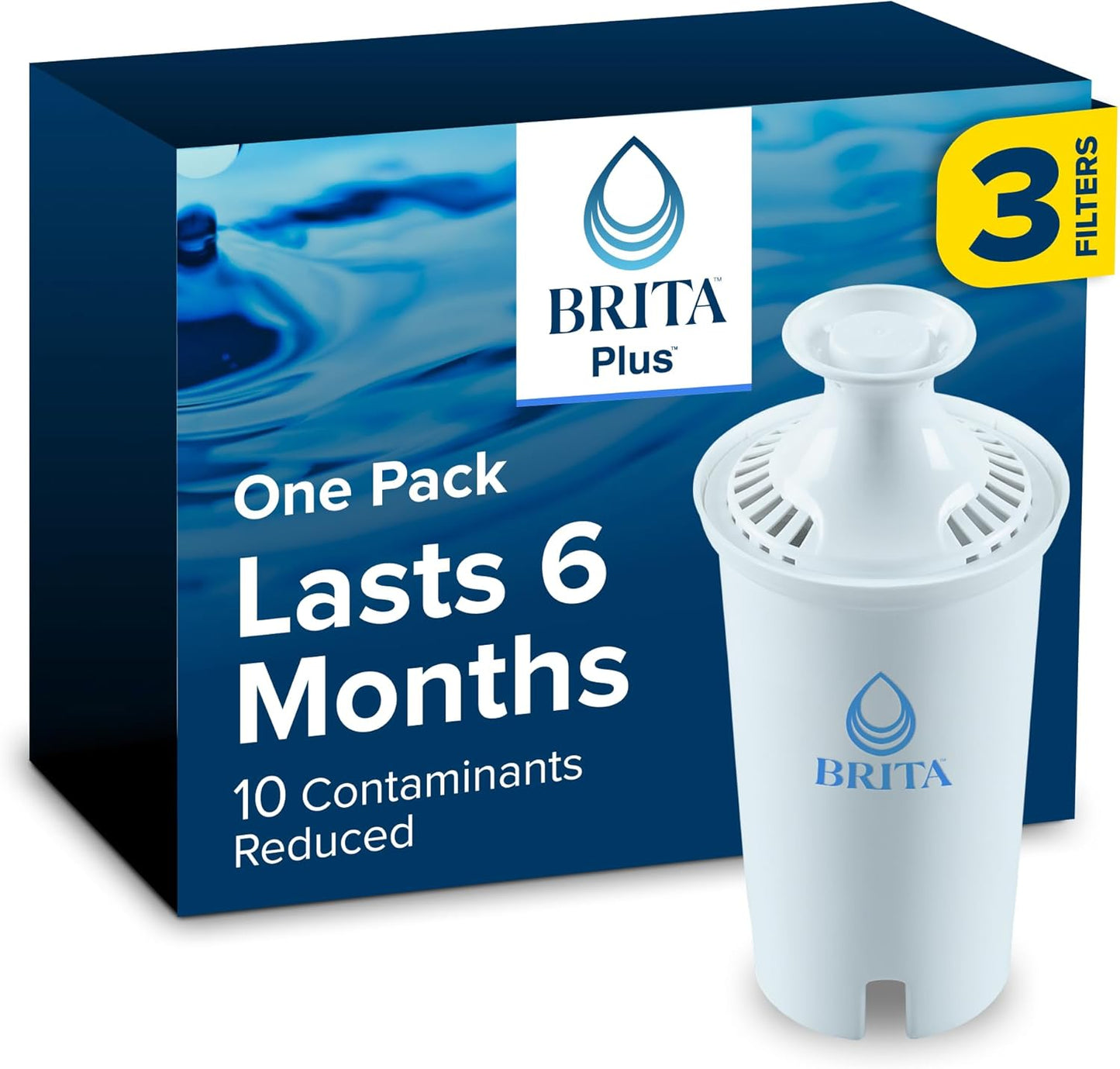 Brita Plus Water Filter, BPA-Free, High-Density Replacement Filter for Pitchers and Dispensers, Reduces 2x Contaminants*, Lasts Two Months or 40 Gallons, Includes 6 Filters