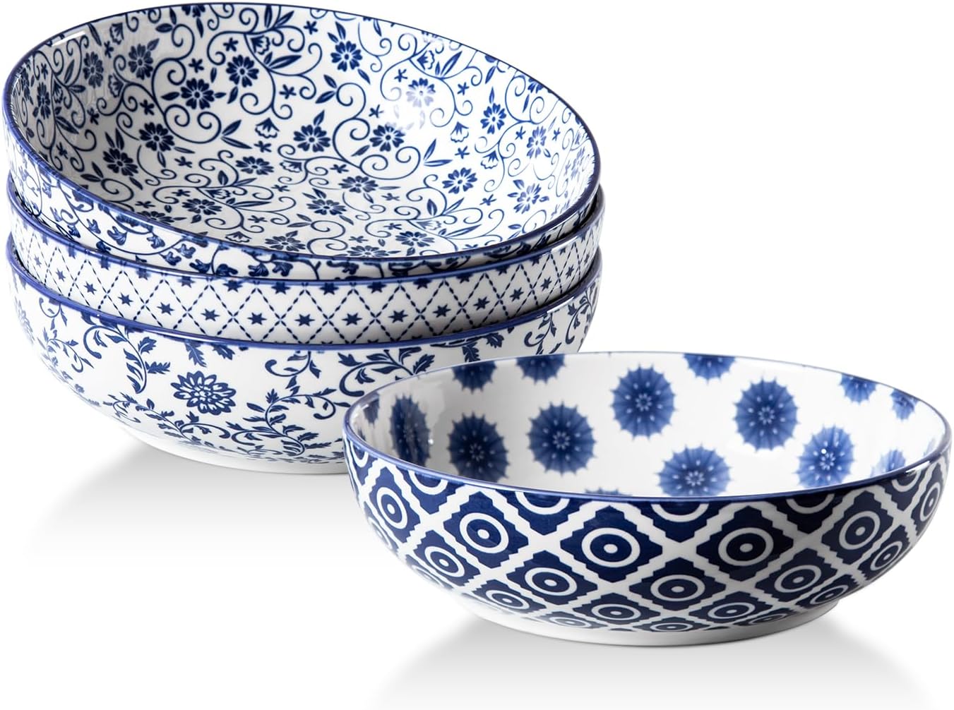 Soup Bowls with Handles - 24oz Ceramic French Onion Soup Crocks Serving Bowls for Pasta Cereal Beef Stew Pot Pies Casserole - Oven Microwave Dishwasher Safe - Set of 4, Blue