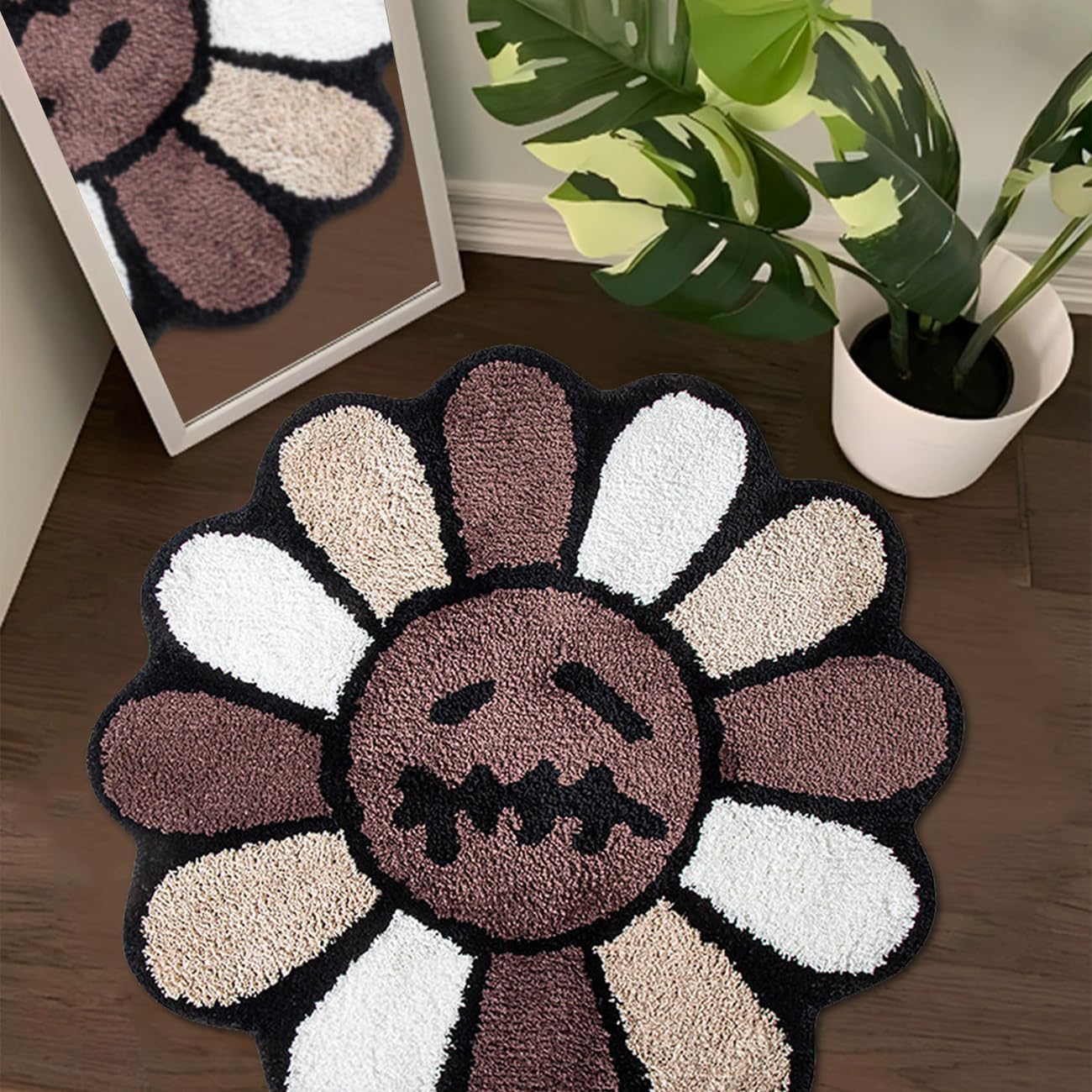 Trippy Happy Face Rug Cool Rugs Tufted Quick Dry Bath Mats for Bathroom Non Slip Bath Mat Water Absorbent 2FT Black Bathroom Rugs Halloween Gothic Ghost Skull Horror Decor Carpet