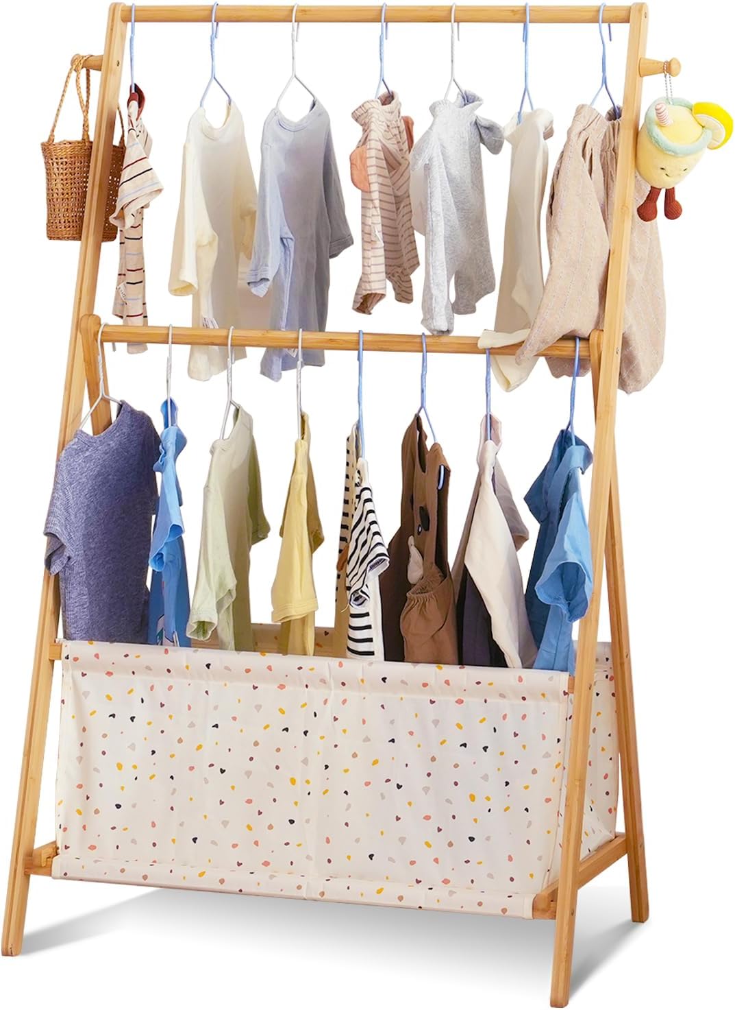 Kids Clothing Rrack- Kids Dress Up Rack for Little Girls, Bamboo Kids Clothes Rack-Feat FSC-Certified wood, Toddler Dress Up Storage Rack & Folding Costume Rack, Pets Clothes Rack, Natural