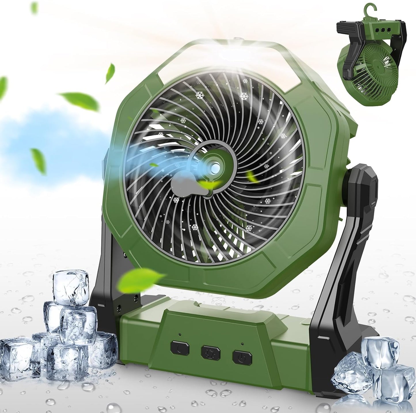 Ausic Portable Misting Camping Fans, [Max 35H Runtime] Outdoor Cooling Fan for Patios, 8 Inch Battery Operated Rechargeable Fans, Water Spray Fan with LED Light, Travel Beach Camp Essential
