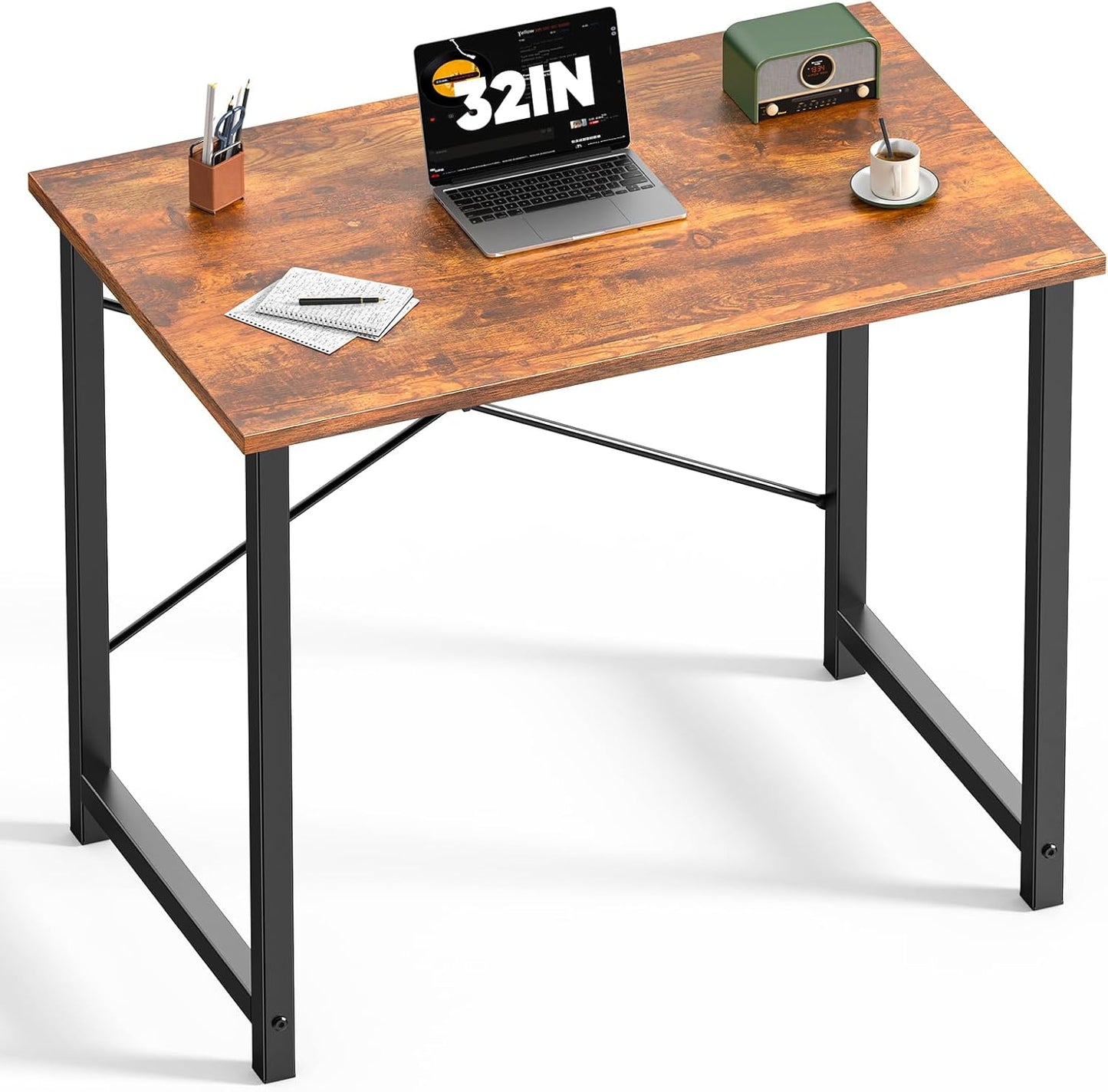 DUMOS 47 Inch Computer Desk for Home Office, Modern Writing Study Table Simple Modern Style for Bedroom Small Space, Large Work Desks with X-Shaped Reinforcement, Wood Brown