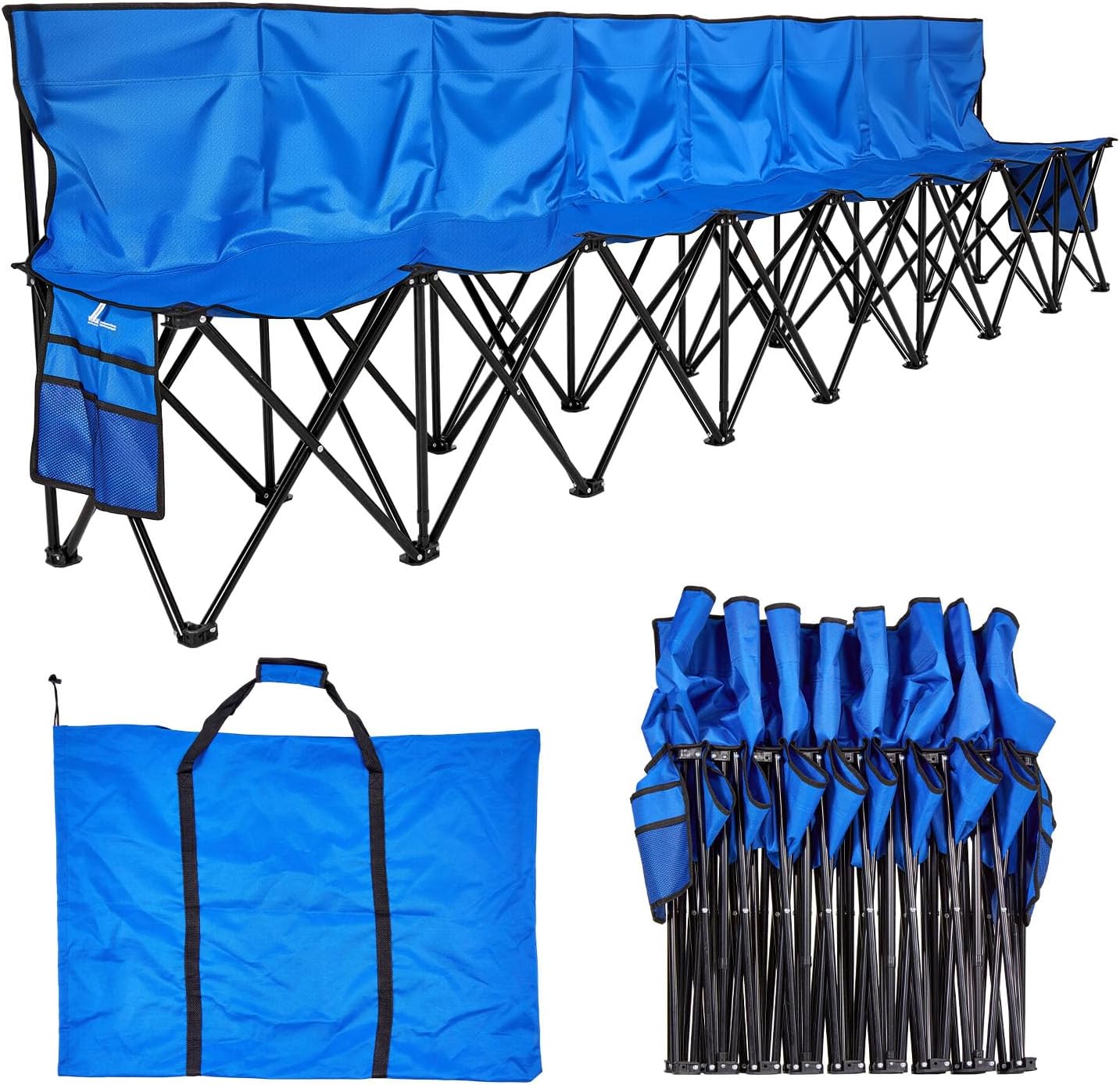 VEVOR Portable Folding B ench, 6 Seats Foldable Sideline B ench, Outdoor Camping Bench Chair with Carry Bag & Backrest, Team Sport Sideline B ench, No Assembly Instant Seating, Black