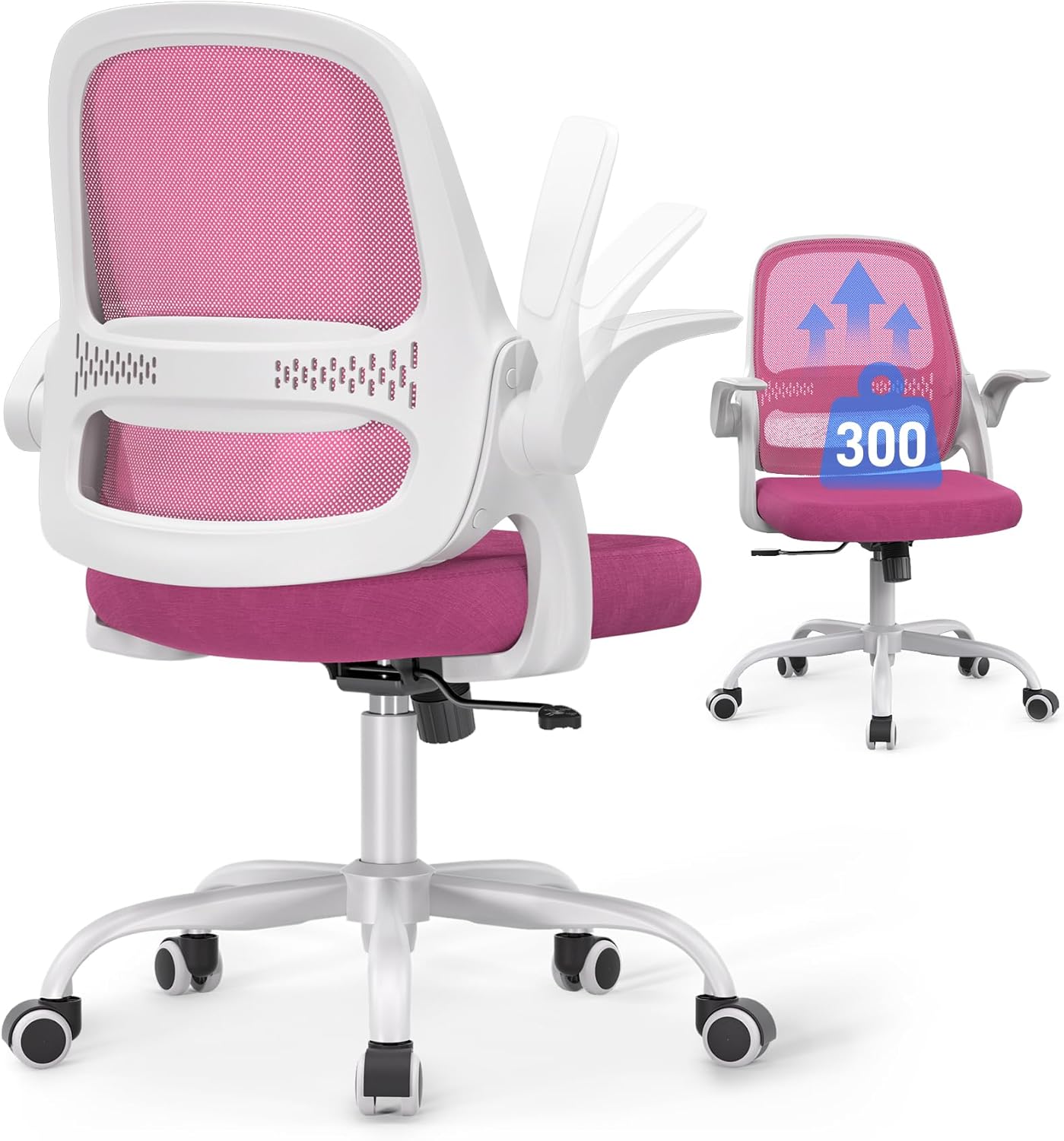 Ergonomic Mesh Office Chair for Home Office, Flip-Up Arms, Breathable Mesh Back & Thick Seat Cushion, Swivel Rolling Computer Desk Chair, BIFMA Certified, Supports 300 lbs (Black Frame/Black Seat)