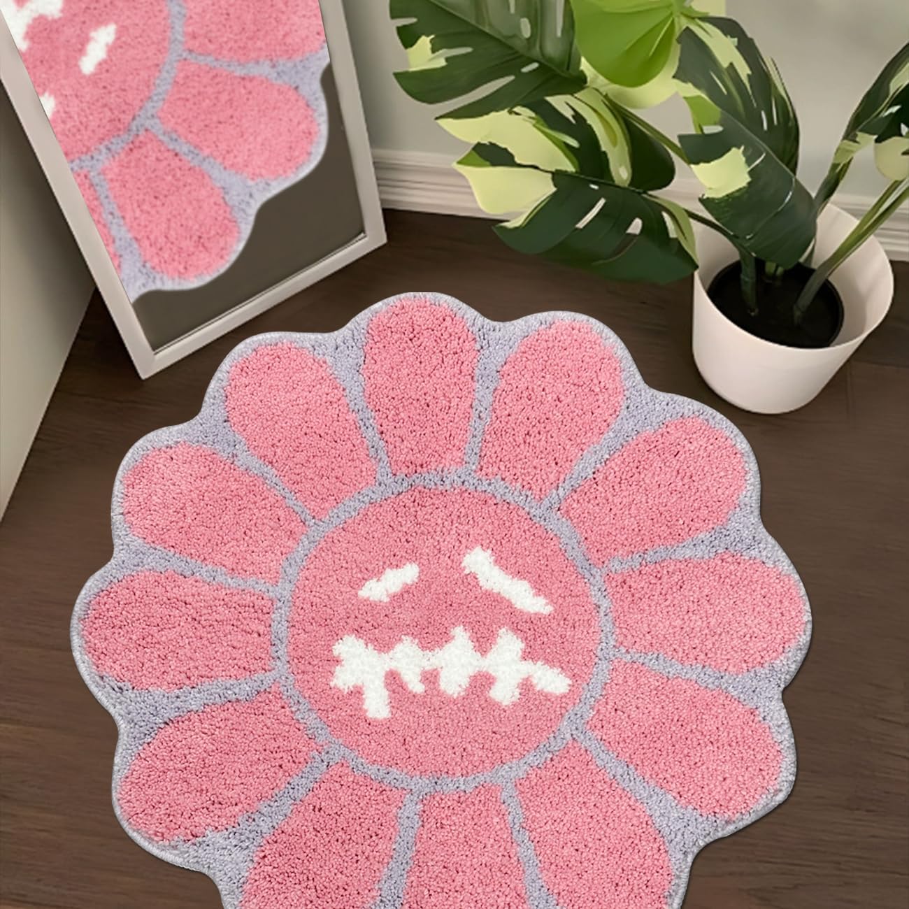 Trippy Happy Face Rug Cool Rugs Tufted Quick Dry Bath Mats for Bathroom Non Slip Bath Mat Water Absorbent 2FT Black Bathroom Rugs Halloween Gothic Ghost Skull Horror Decor Carpet