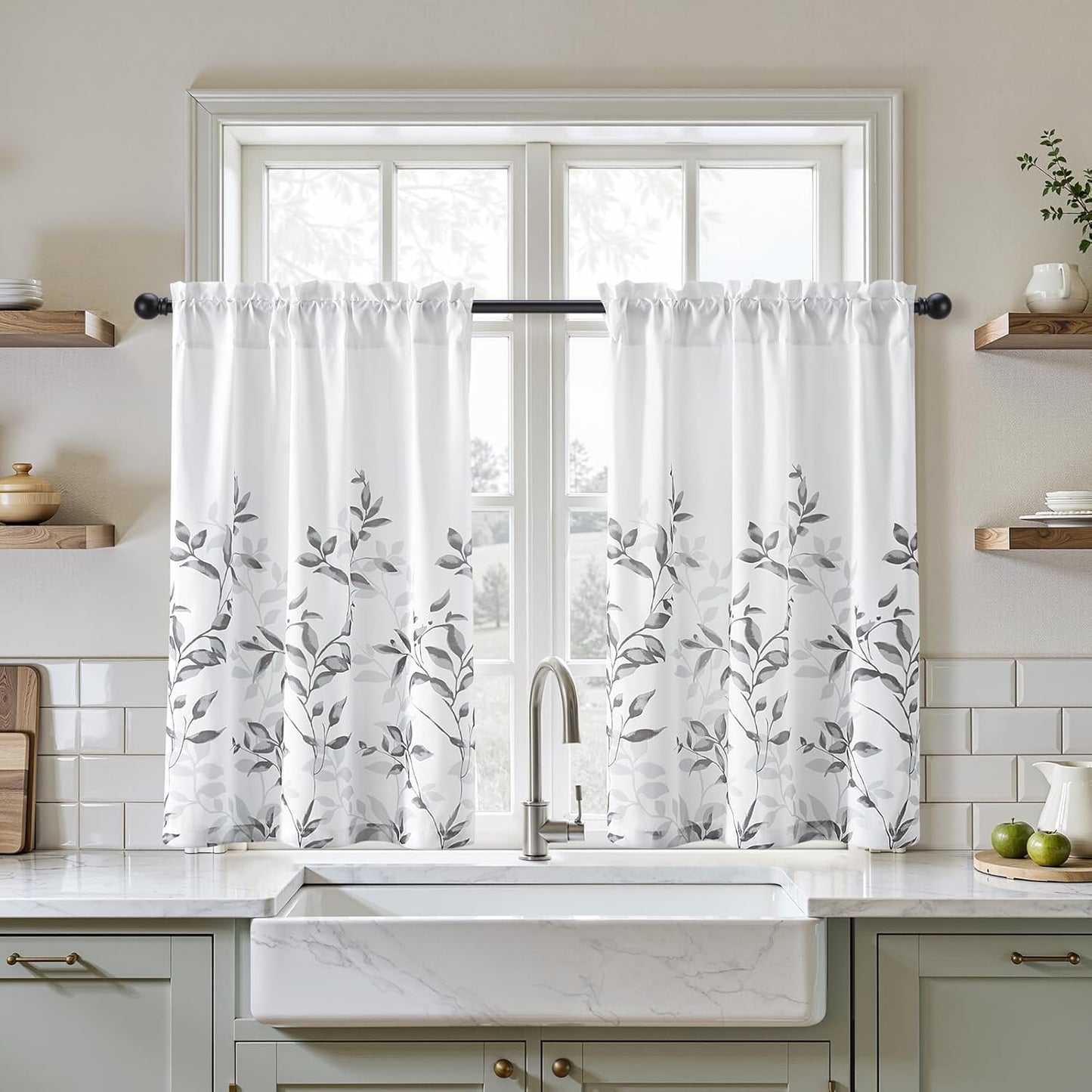 HOMEIDEAS Non-See-Through Pink and White Privacy Sheer Curtains 52 X 63 Inch Length 2 Panels, Leaf Floral Printed Light Filtering Semi Sheer Window Curtains Drapes for Bedroom Living Room