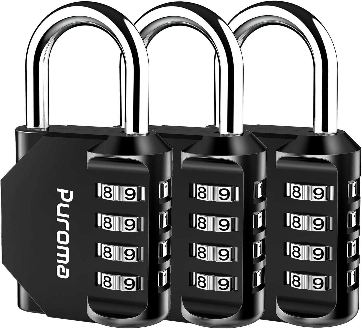 Puroma 2 Pack Combination Lock for Locker 4 Digit Outdoor Waterproof Padlock for School, Gym, Sports, Fence, Toolbox, Gate, Case, Outdoor, Hasp Storage (Black)