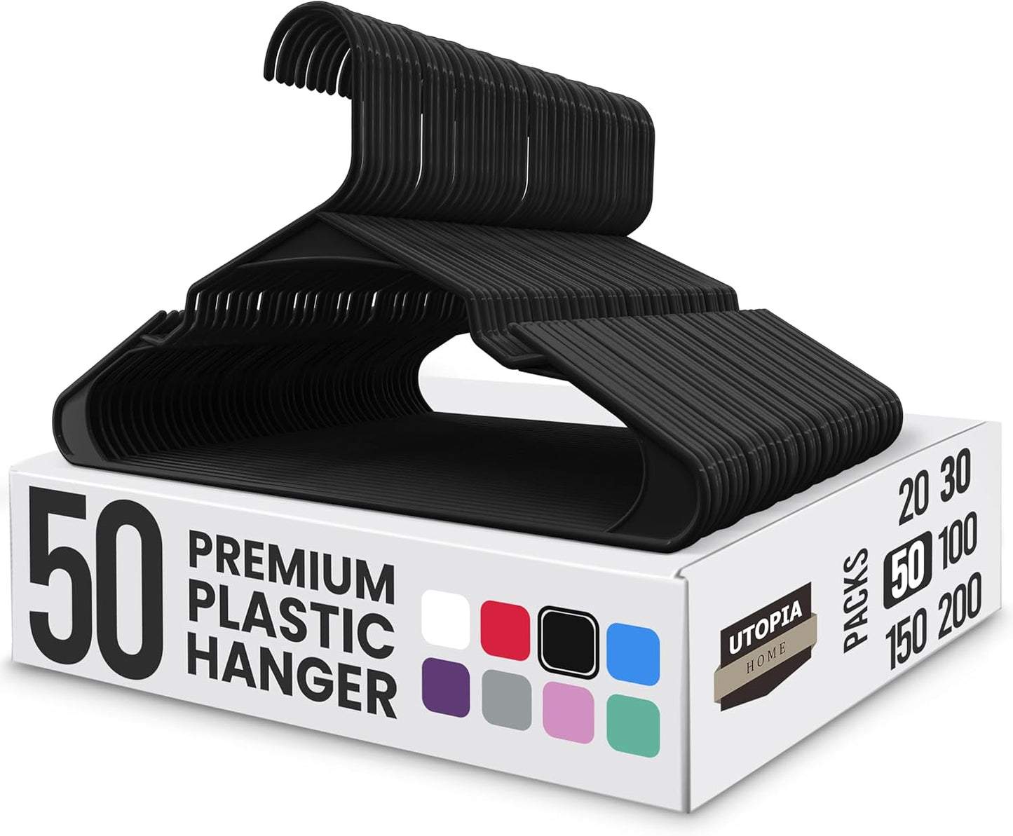 Utopia Home - Plastic Hangers 50 Pack - Space Saving Clothes Hanger - Durable and Strong Closet Organizers and Storage Makes It Ideal Stocking Stuffers or Apartment or Dorm Room Essentials (White)