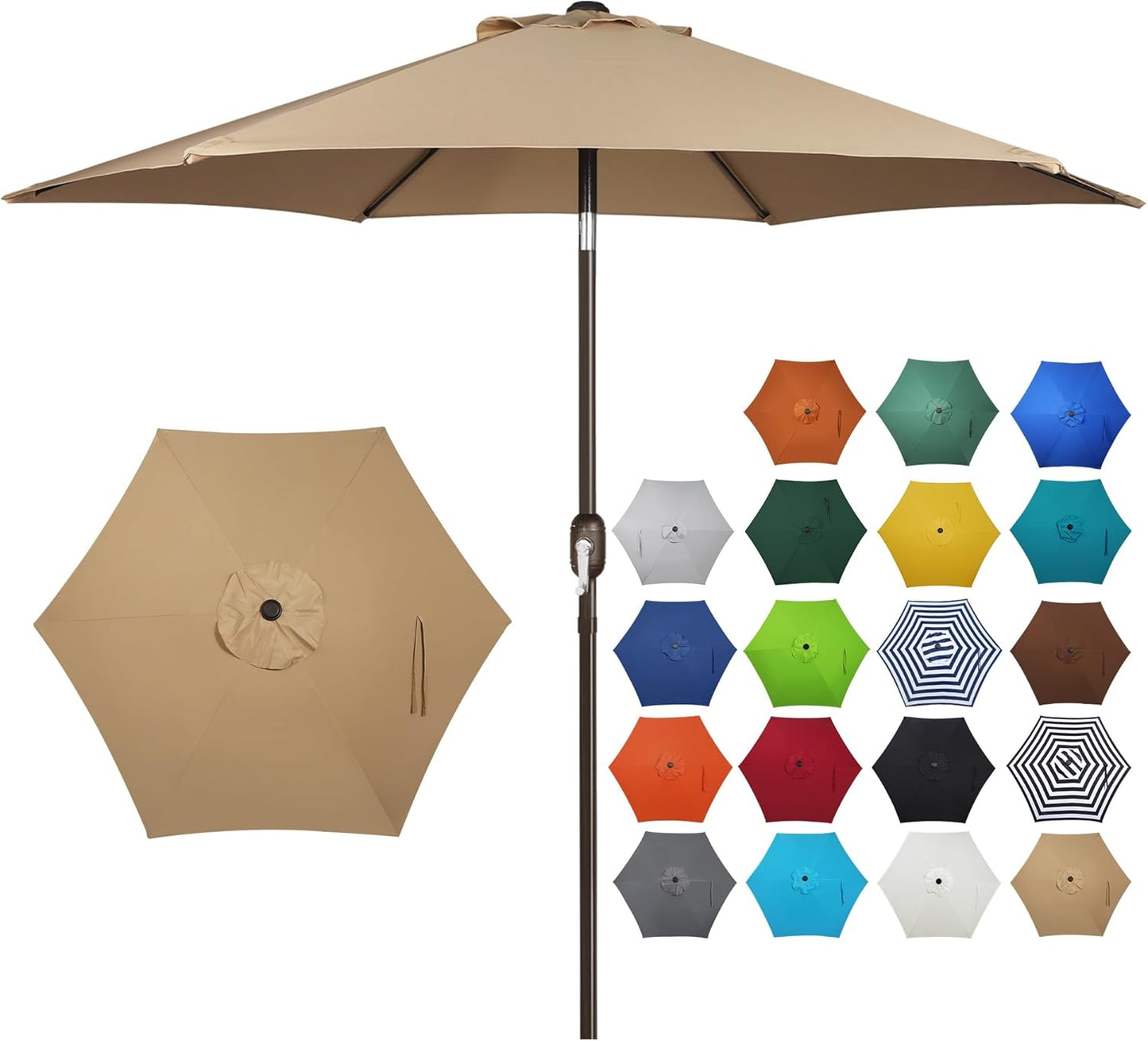 Blissun 7.5 ft Patio Umbrella, Yard Umbrella, Outdoor Market Umbrella with Push Button Tilt Crank (Blue&White)