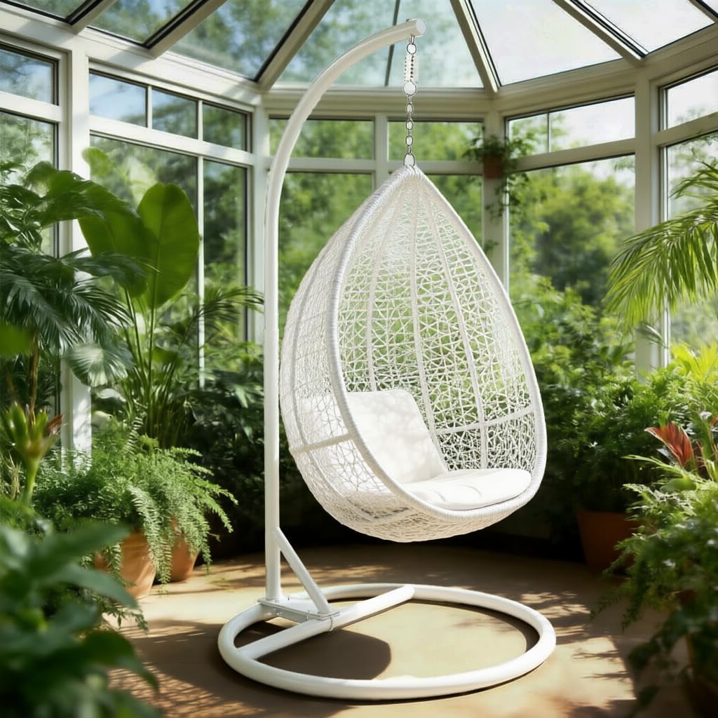 Round Base Heavy Duty Hanging Stand - Powder Coated Hammock Stand for Hammock Chair, Indoor and Outdoor (White)