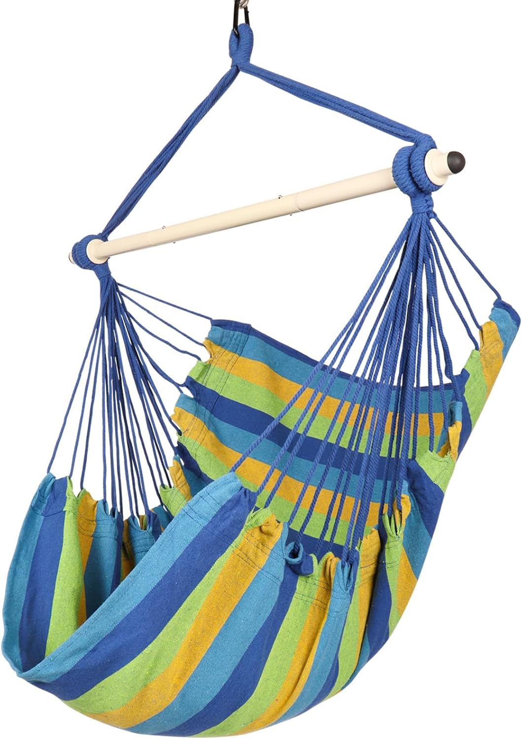 Highwild Hammock Chair Hanging Rope Swing - Max 500 Lbs - 2 Cushions Included - Steel Spreader Bar with Anti-Slip Rings - for Any Indoor or Outdoor Spaces (D- Cushions Included-Green)