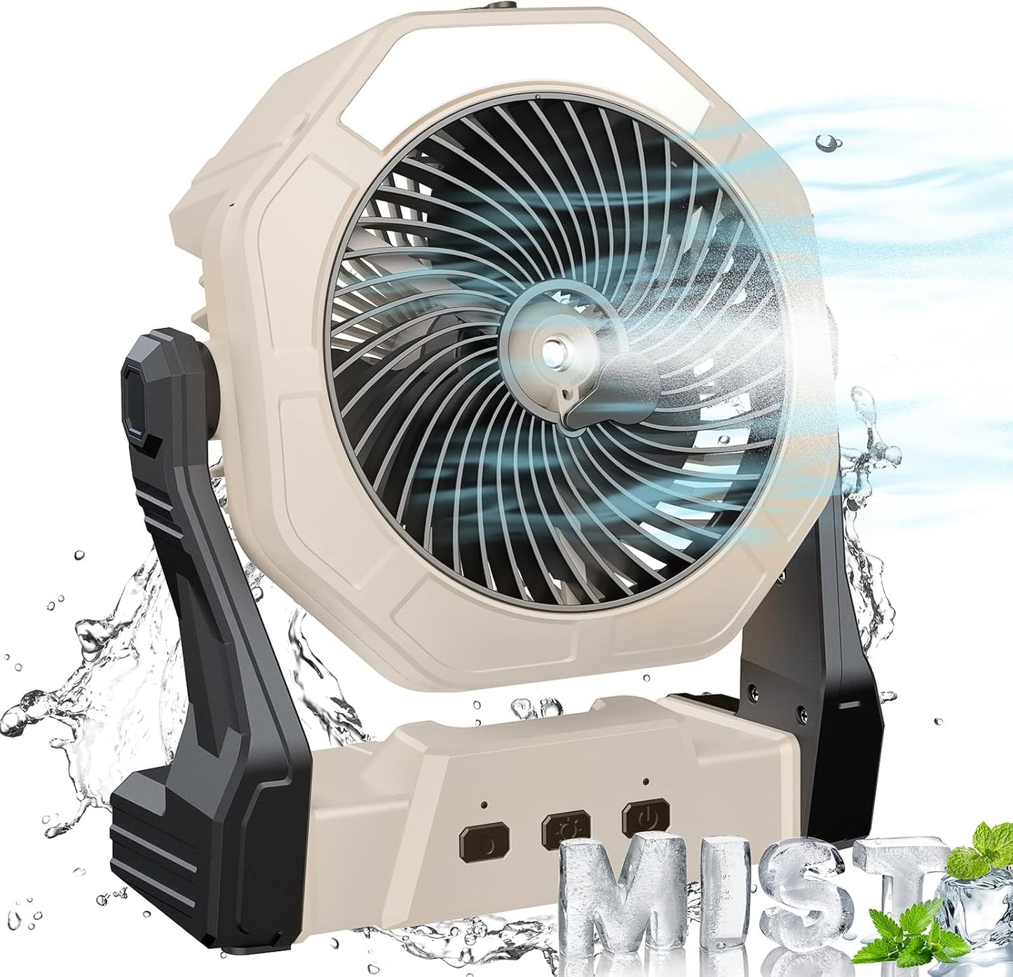 Ausic Portable Misting Fan for Outdoor Cooling, [16-65Hrs] Battery Powered Mist Fans with Water Misters & LED Lantern, 8-Inch, 250mL Tank, for Patios, Home, Outside, Camping, Outdoor&Indoor Use